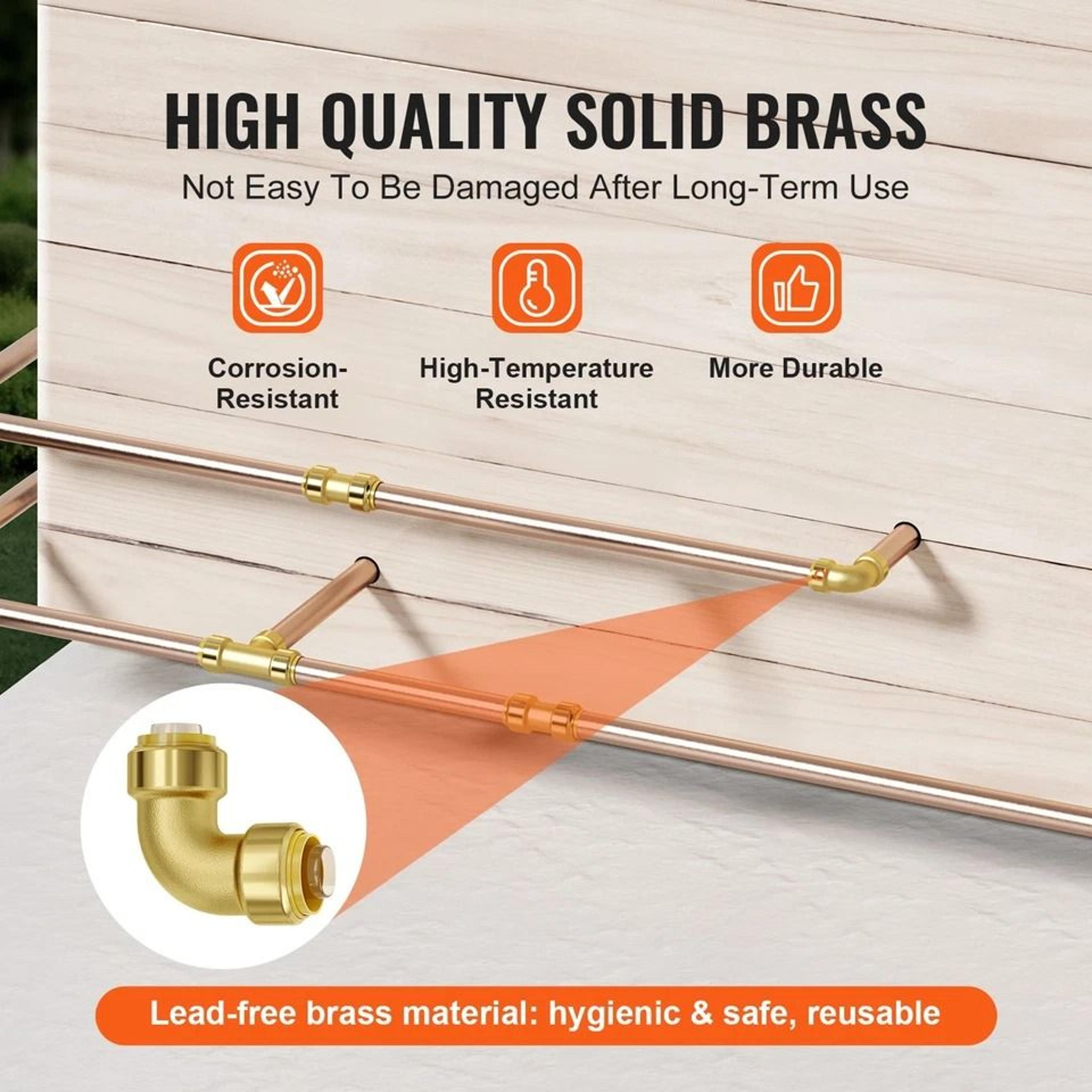 PushFit Brass Elbow Pipe Fittings For Air Systems And PEX Copper CPVC Pipes 1