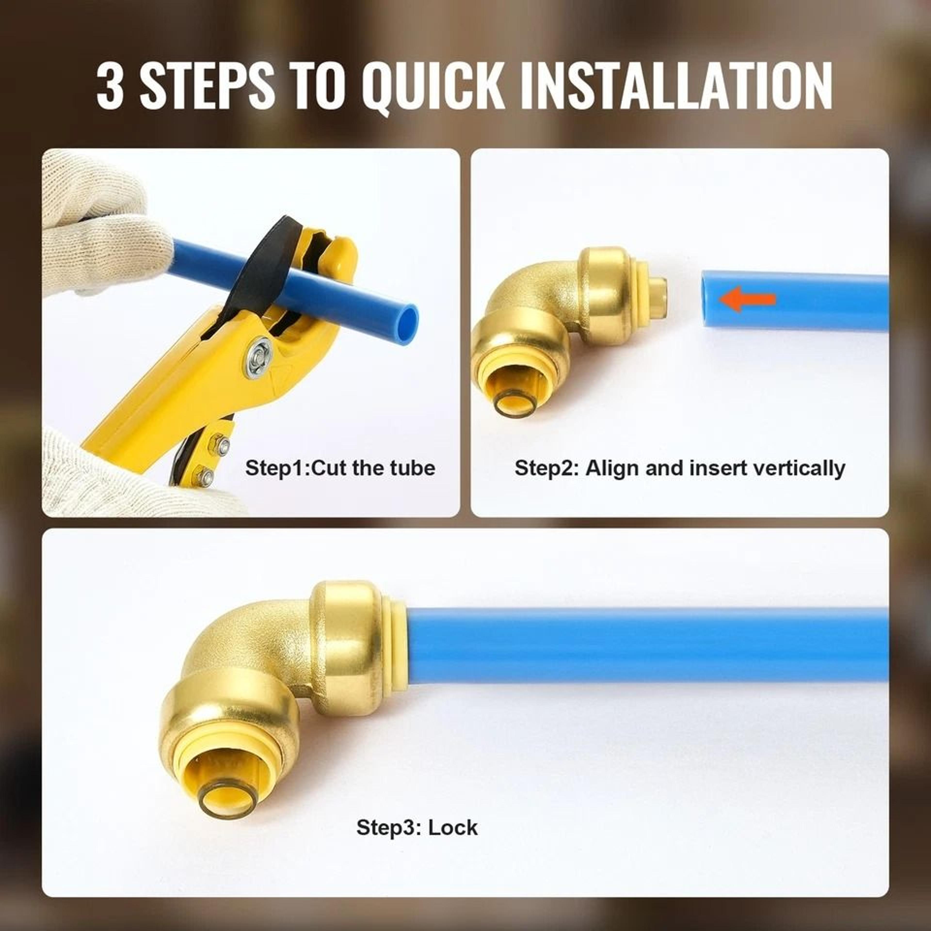 PushFit Brass Elbow Pipe Fittings For Air Systems And PEX Copper CPVC Pipes 2