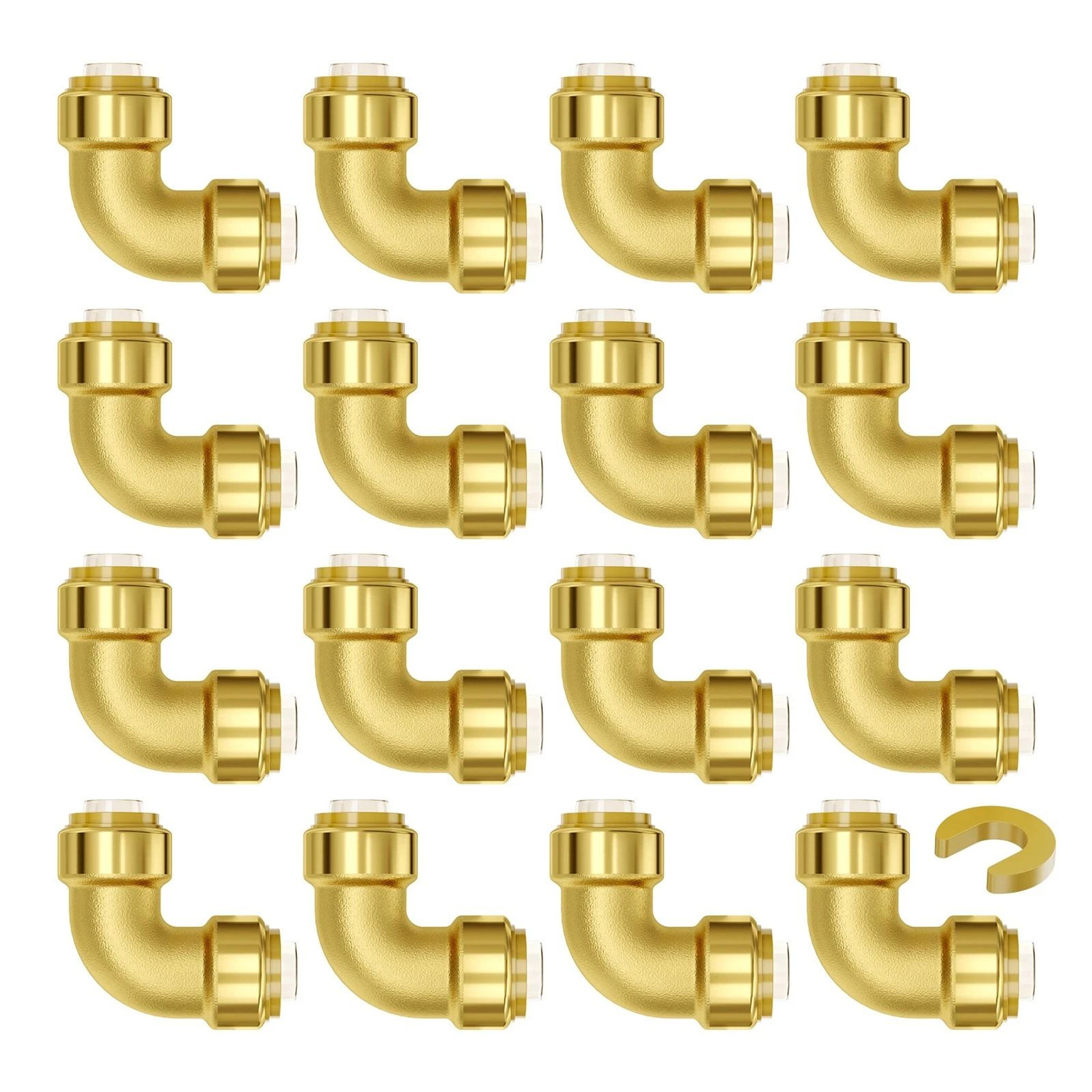 push-fit brass elbow pipe fittings for air systems and pex, copper, cpvc pipes
