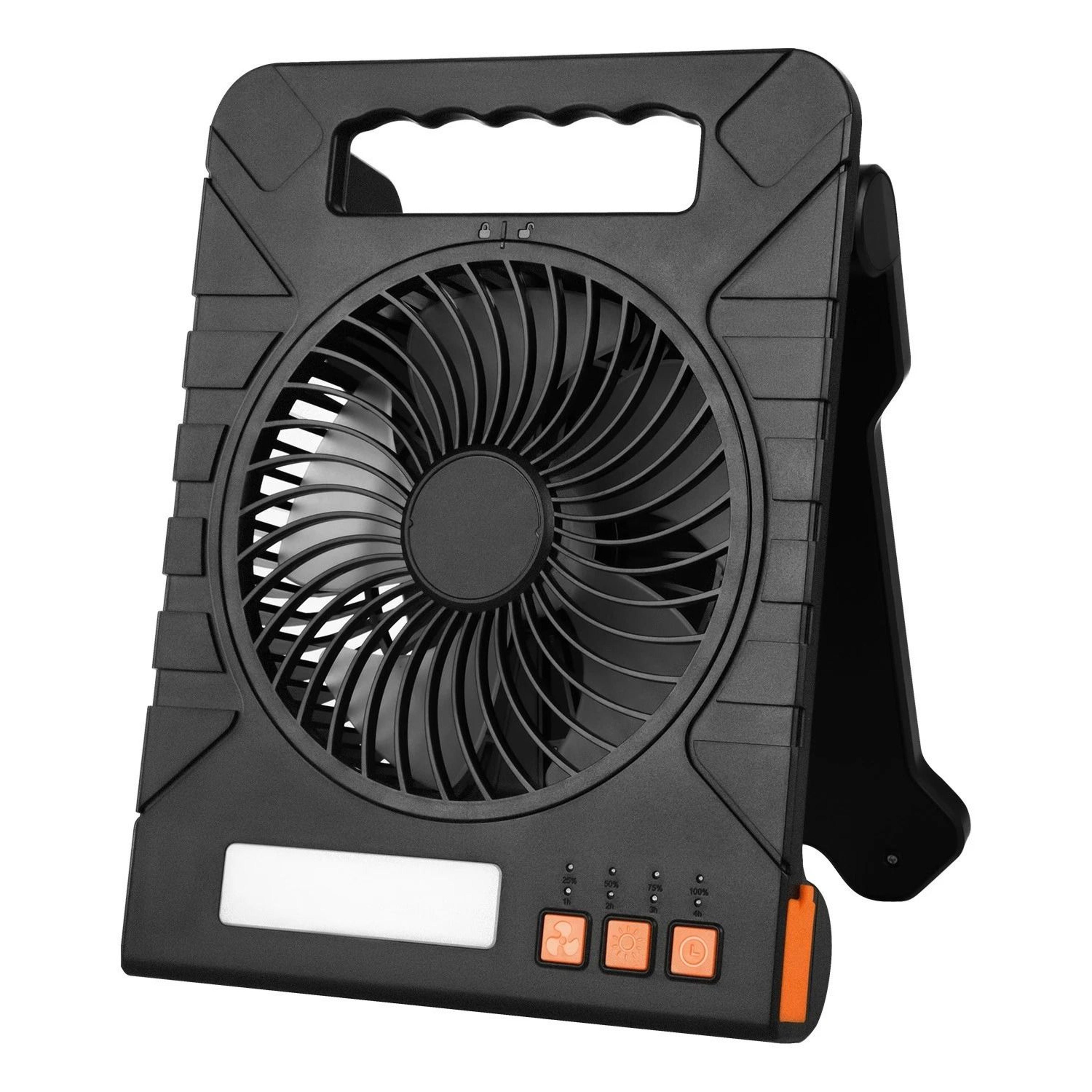 solar powered fan with rechargeable battery & led light portable & cordless, eco-friendly outdoor fan