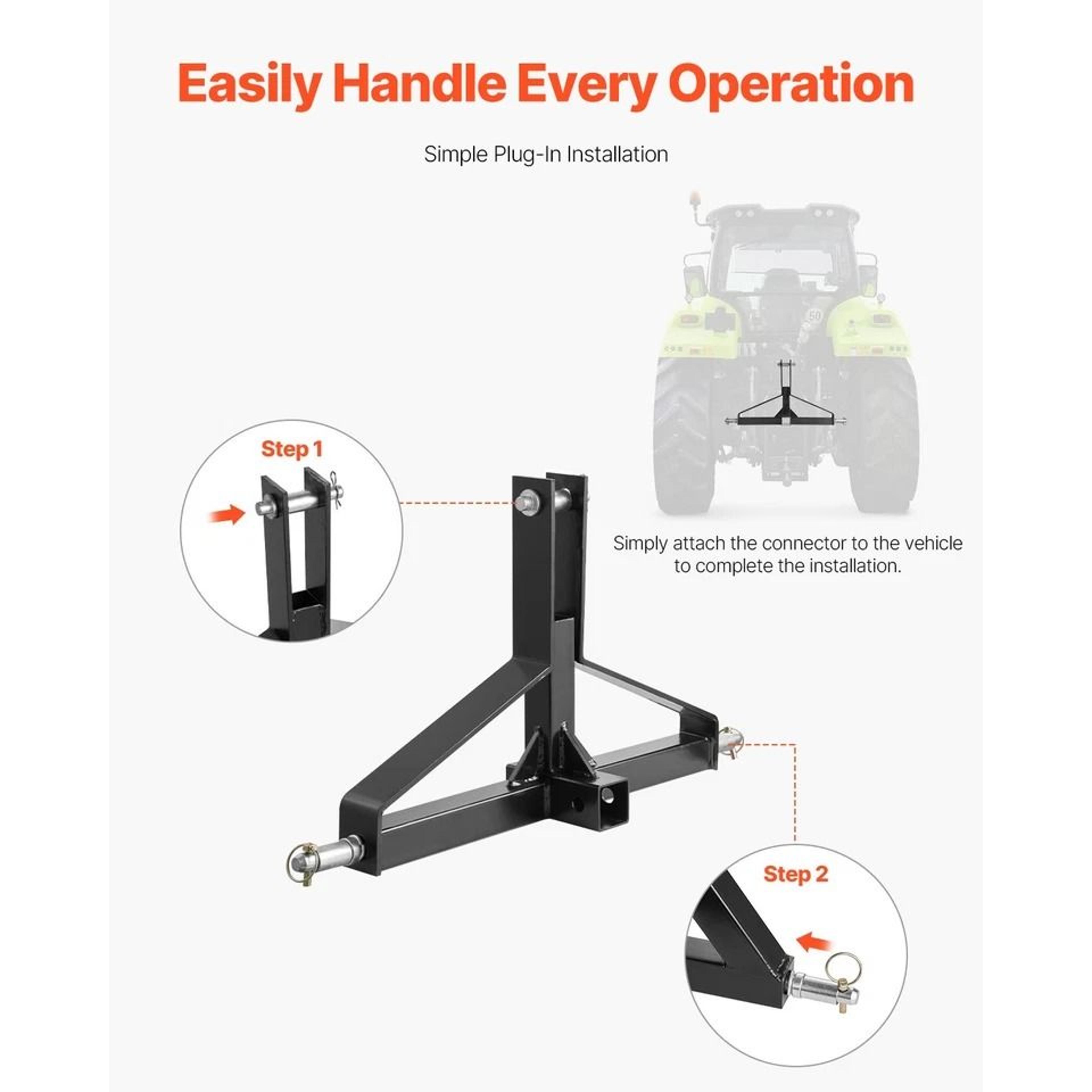 Receiver Hitch Adapter For Category Tractor Quick Attach System Durable Carbon Steel 5