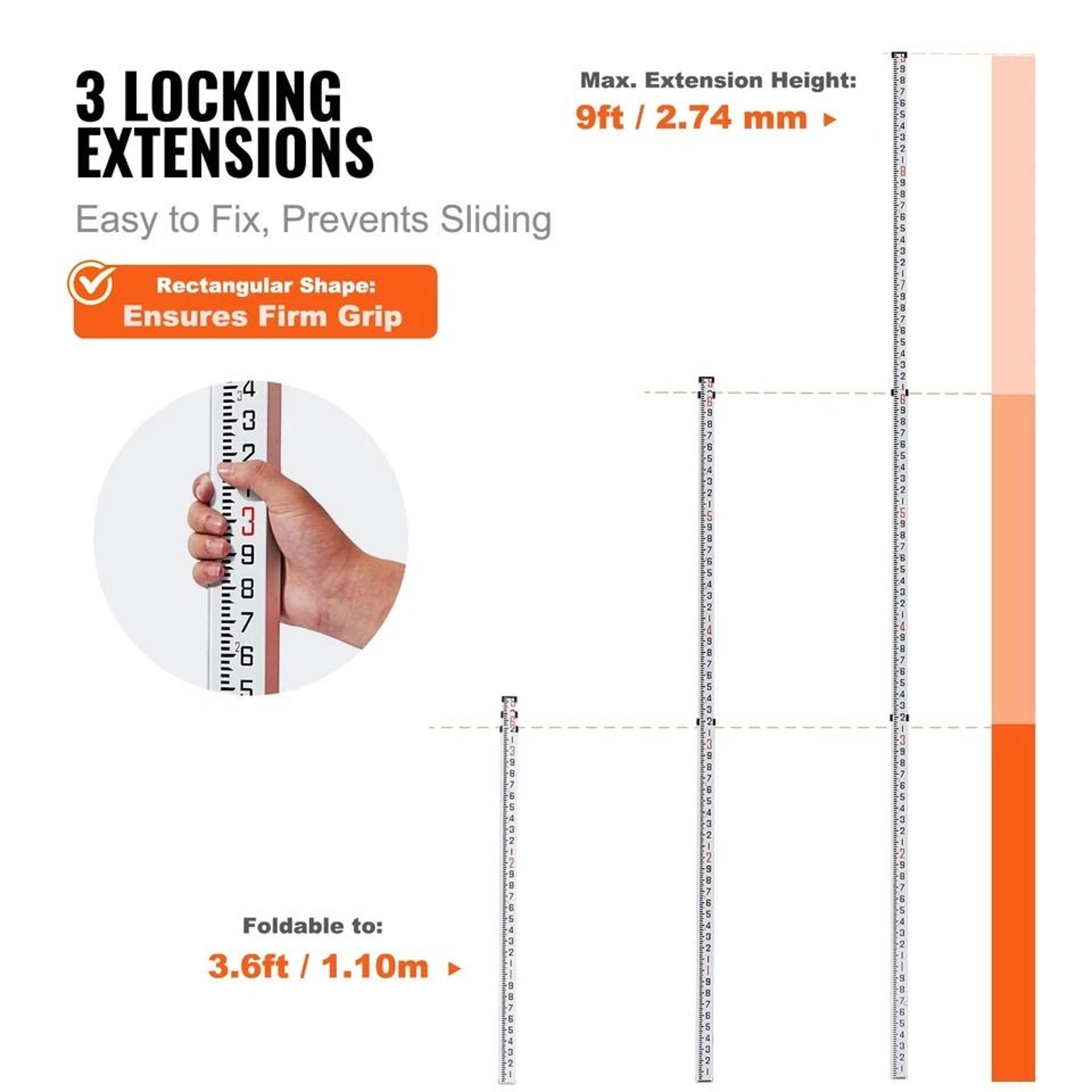 Professional Telescopic Aluminum Leveling Rod With Dual Side Precision Scale 1