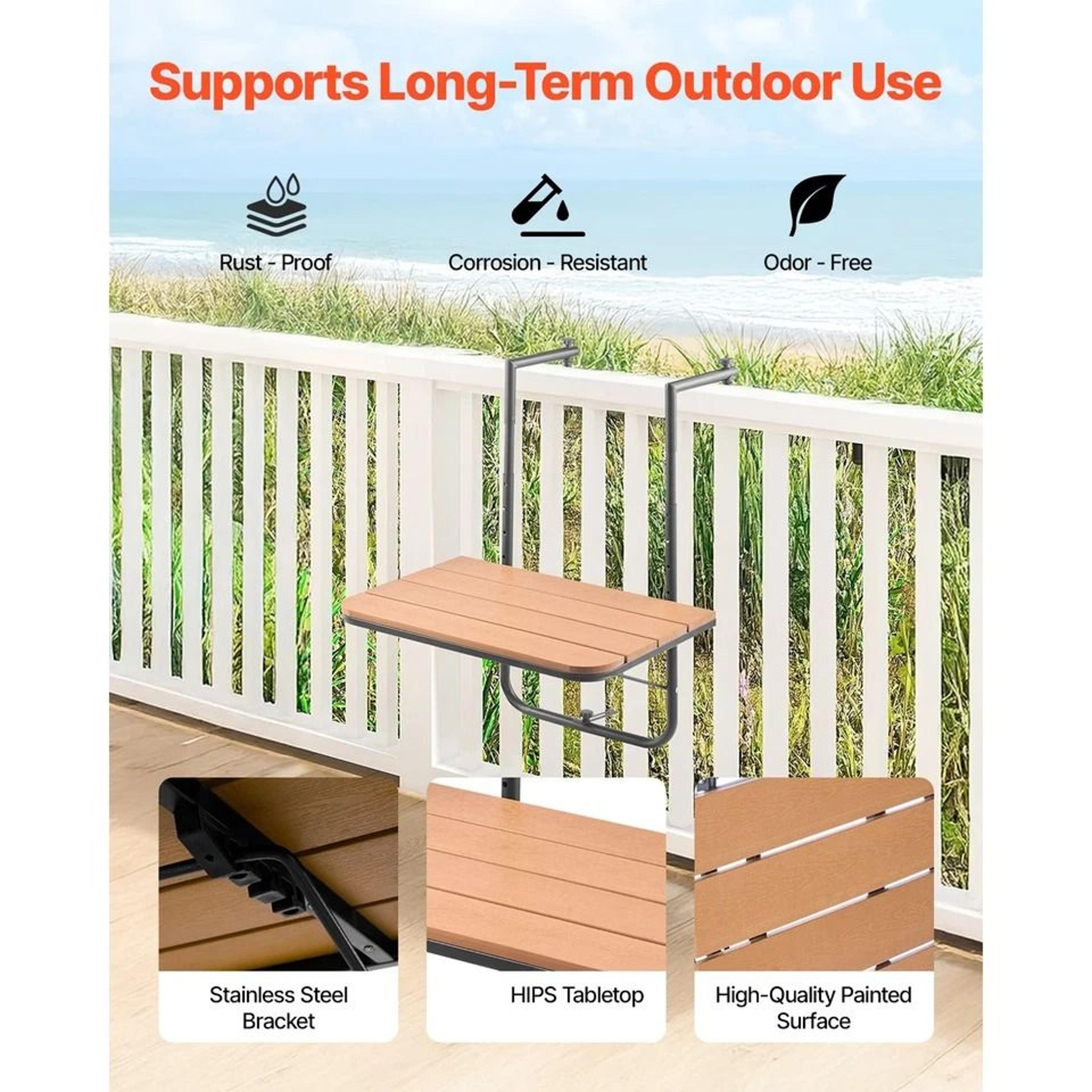 Balcony Hanging Table Outdoor Adjustable Railing Bar Table Patio Balcony Garden 1