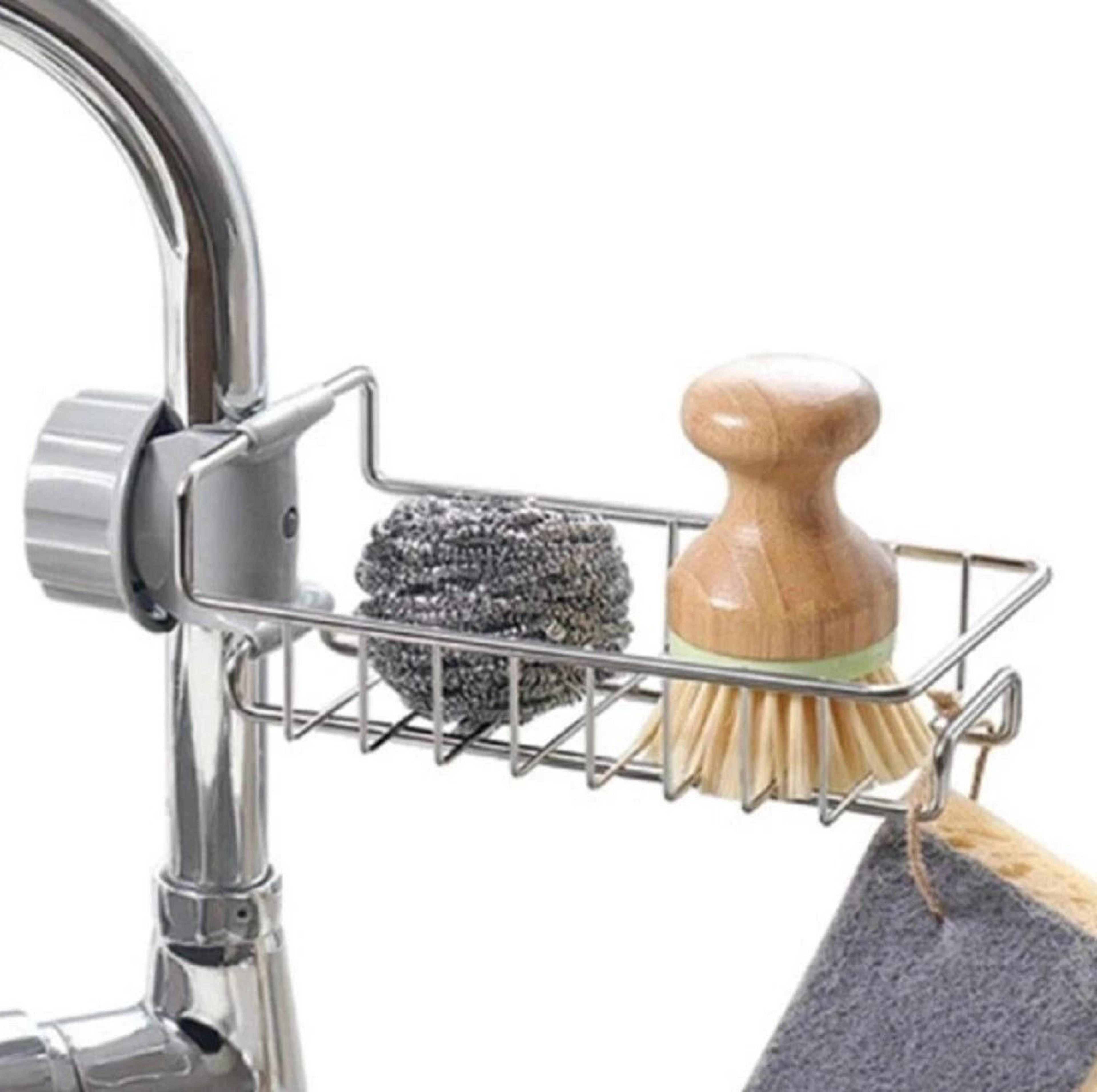 kitchen sink organizer rack drain sponge holder, soap dish & cloth storage stainless steel