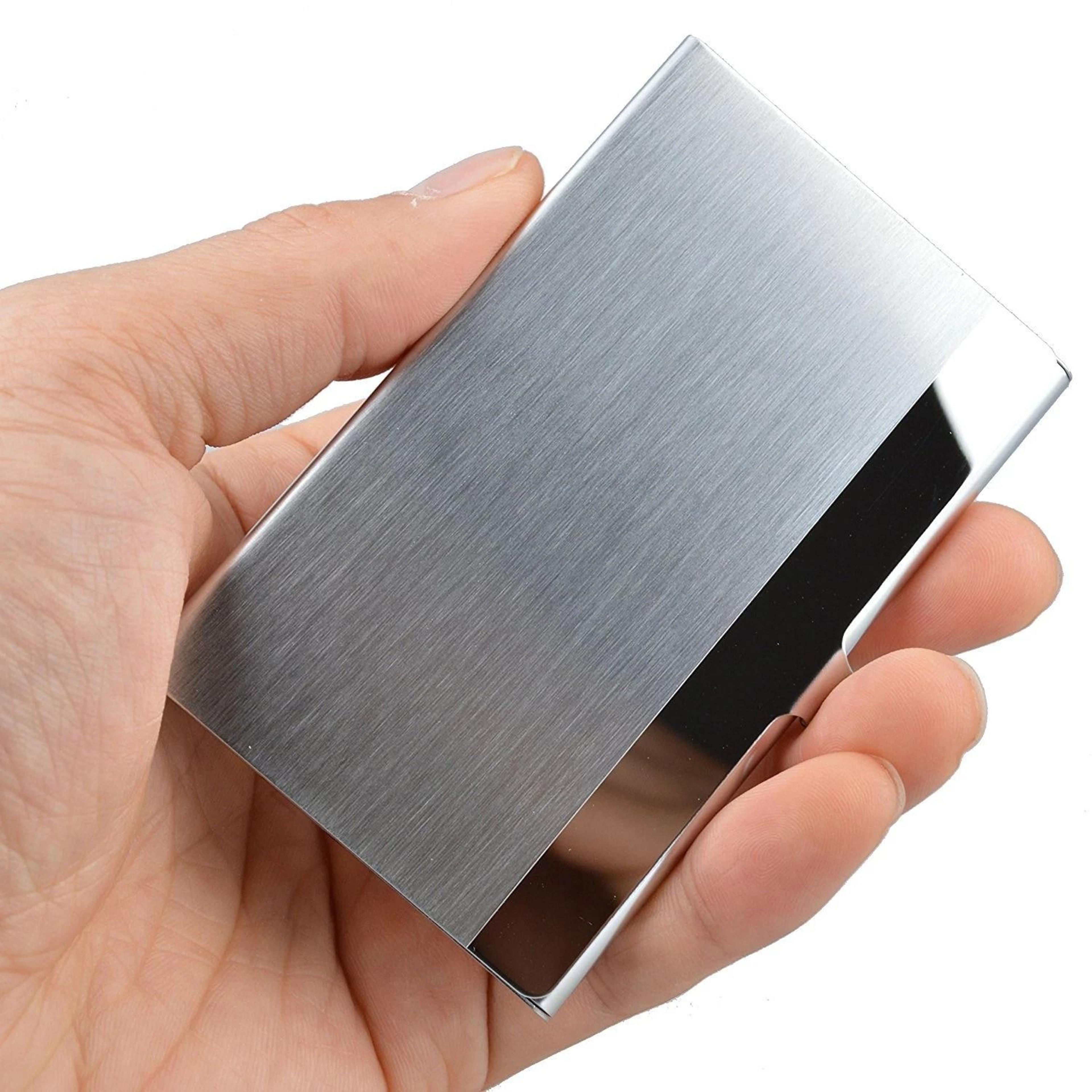 stainless steel business card holder case slim, durable metal wallet for id, credit cards, and business cards
