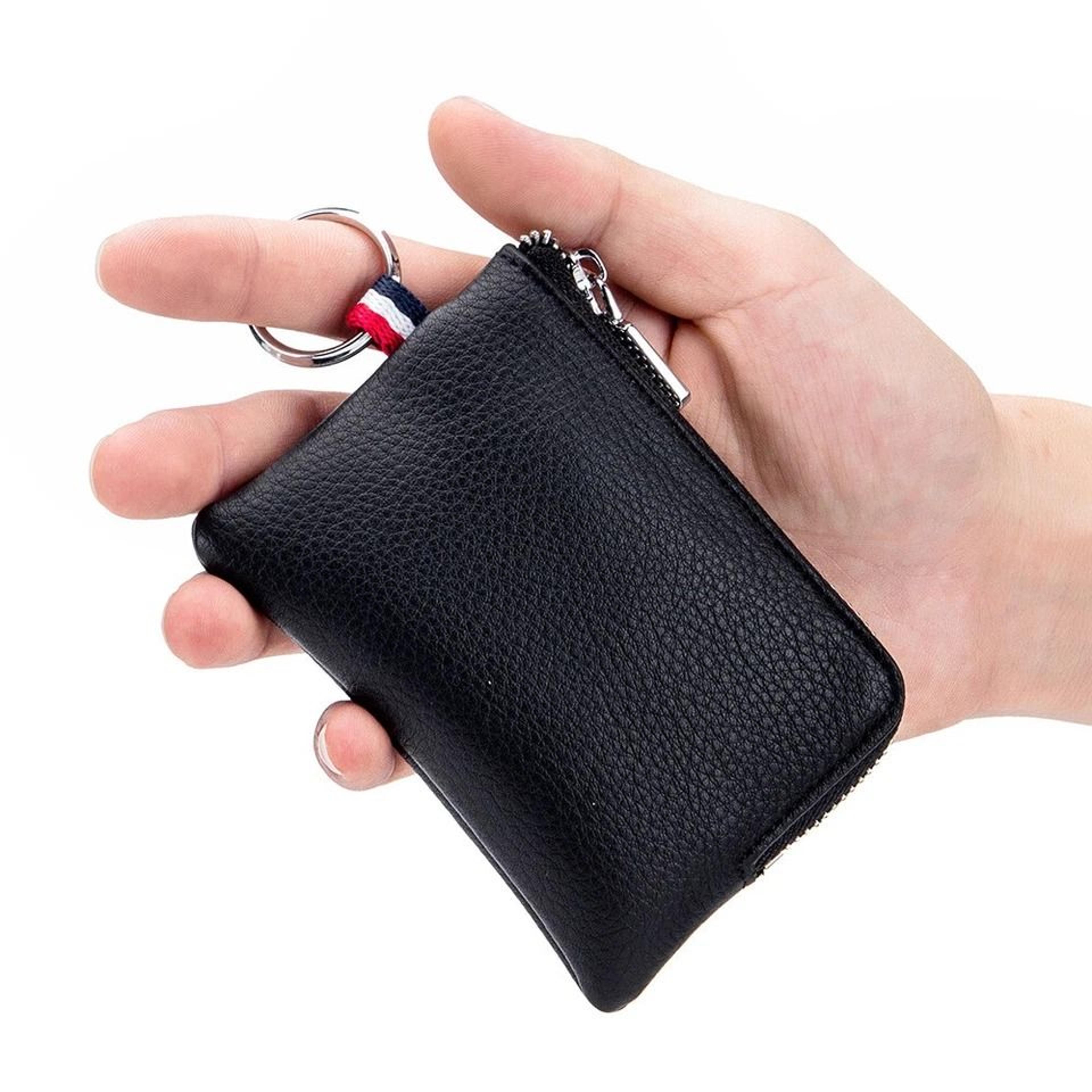 compact genuine leather wallet coin pouch & mini wallet keyring card holder