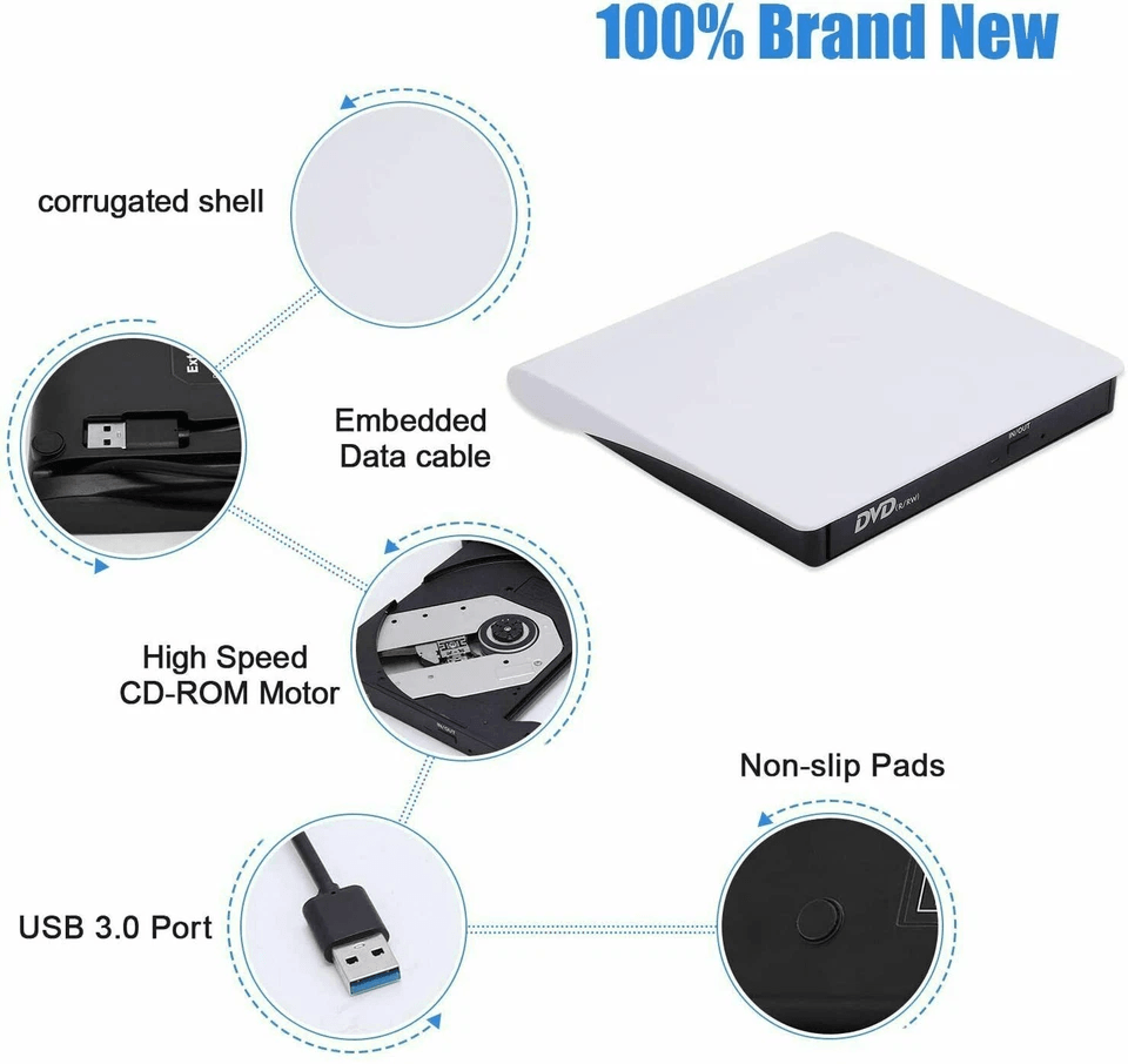 Slim External CD DVD Drive USB Burner For Laptop PC Mac 6