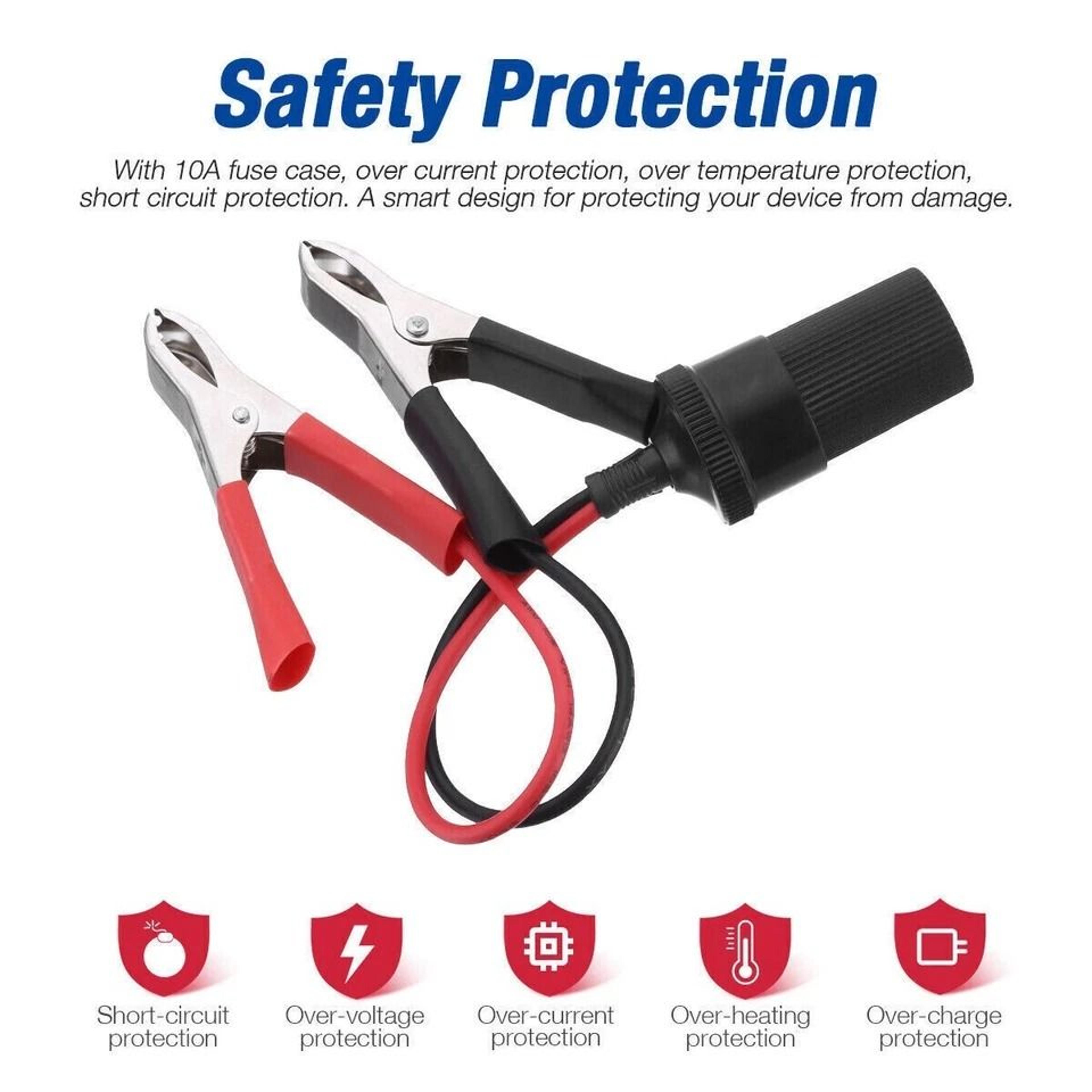 Cigarette Lighter Adapter With Battery Alligator Clips Power Socket Cable 3