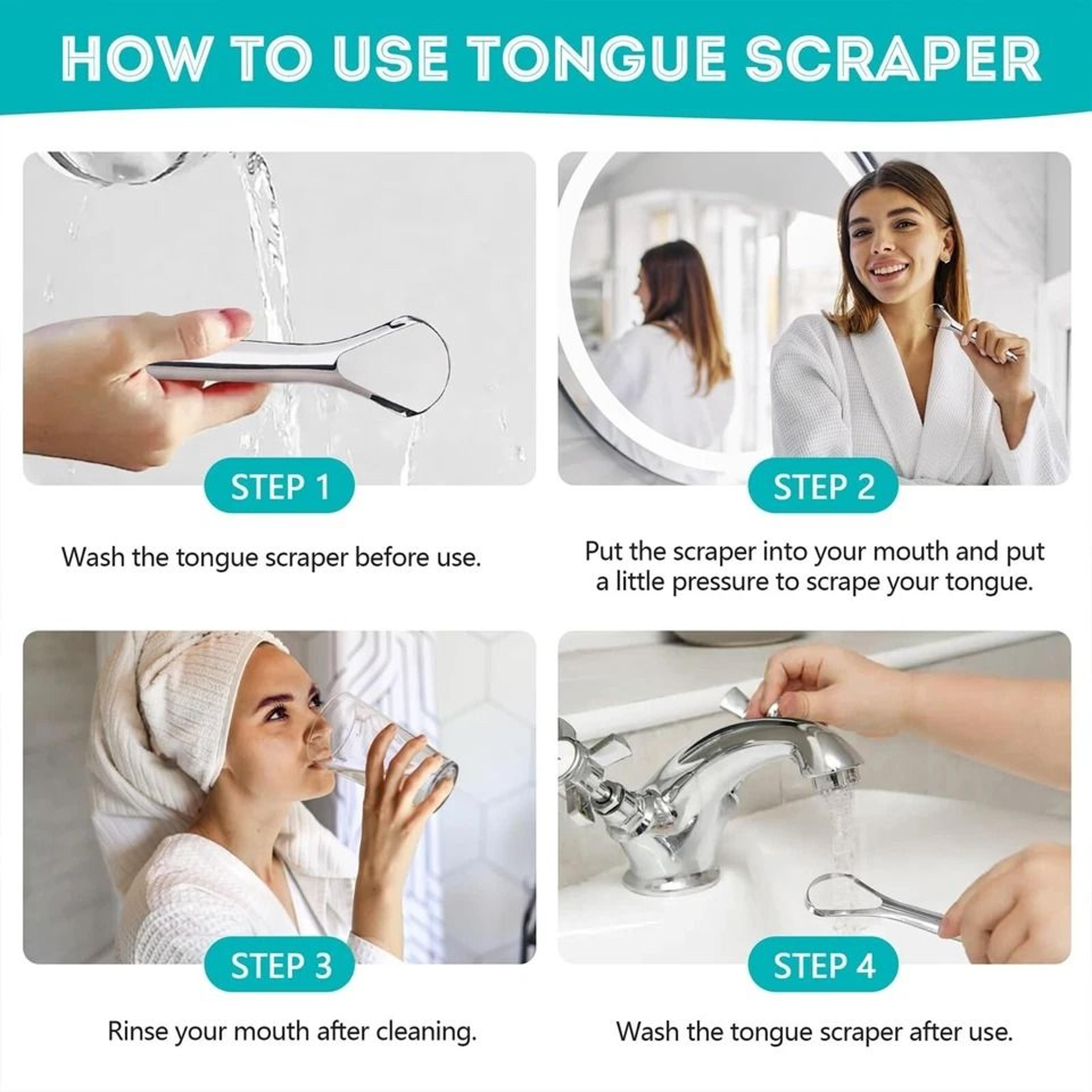 Stainless Steel Tongue Scraper For Adults Reusable Metal Tongue Cleaner 2