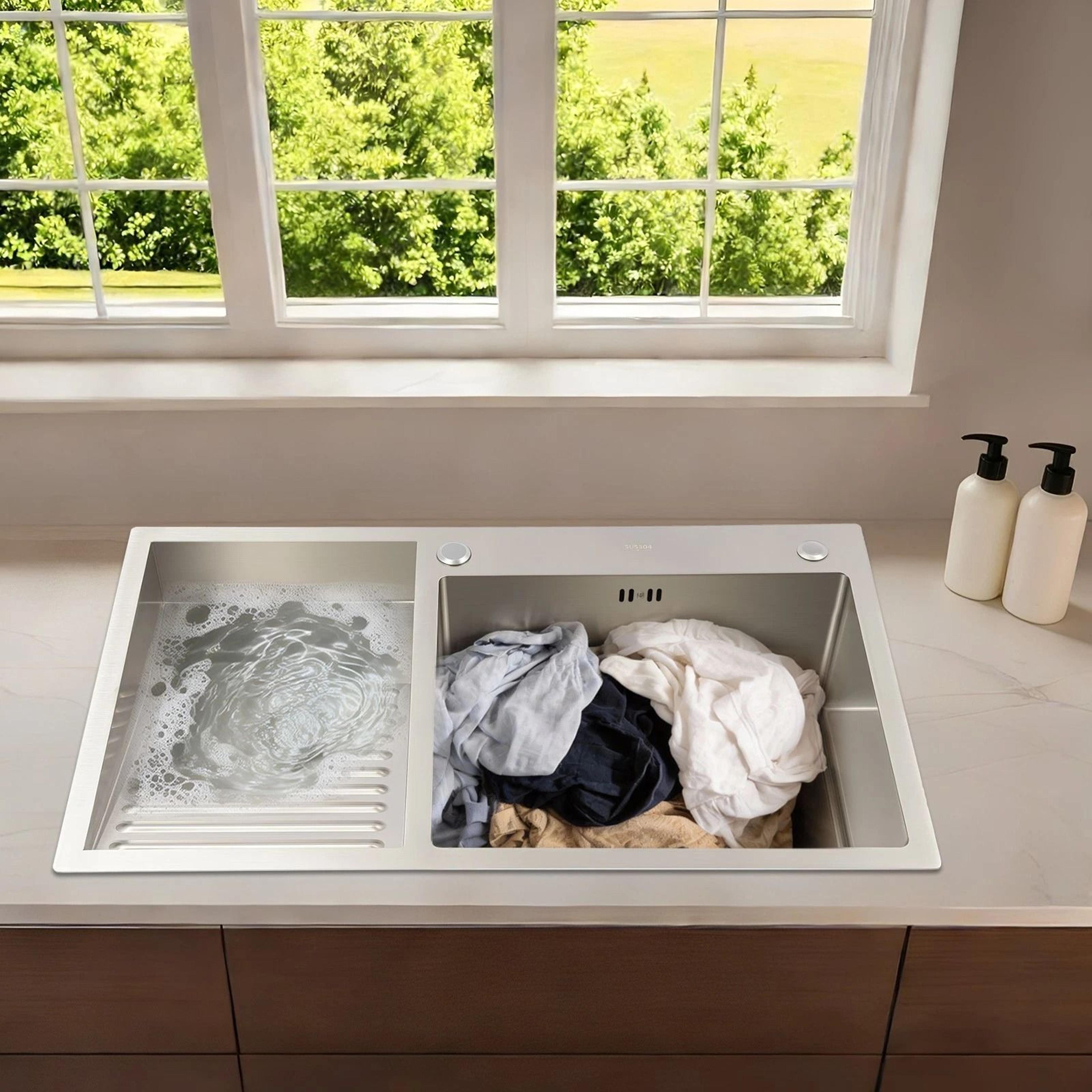 stainless steel laundry sink with washboard dual basin utility sink for laundry room