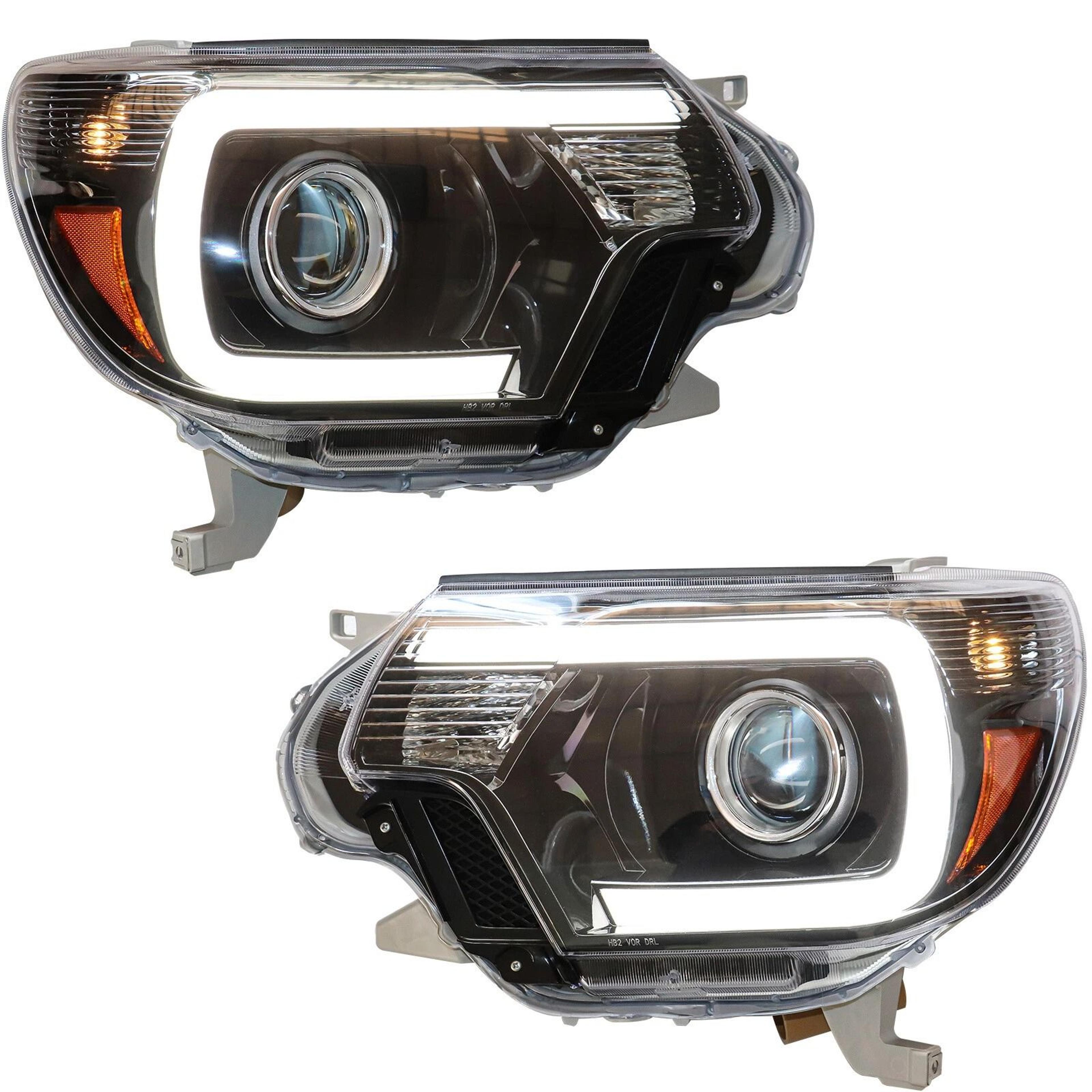projector headlights with led drl bar black housing pair