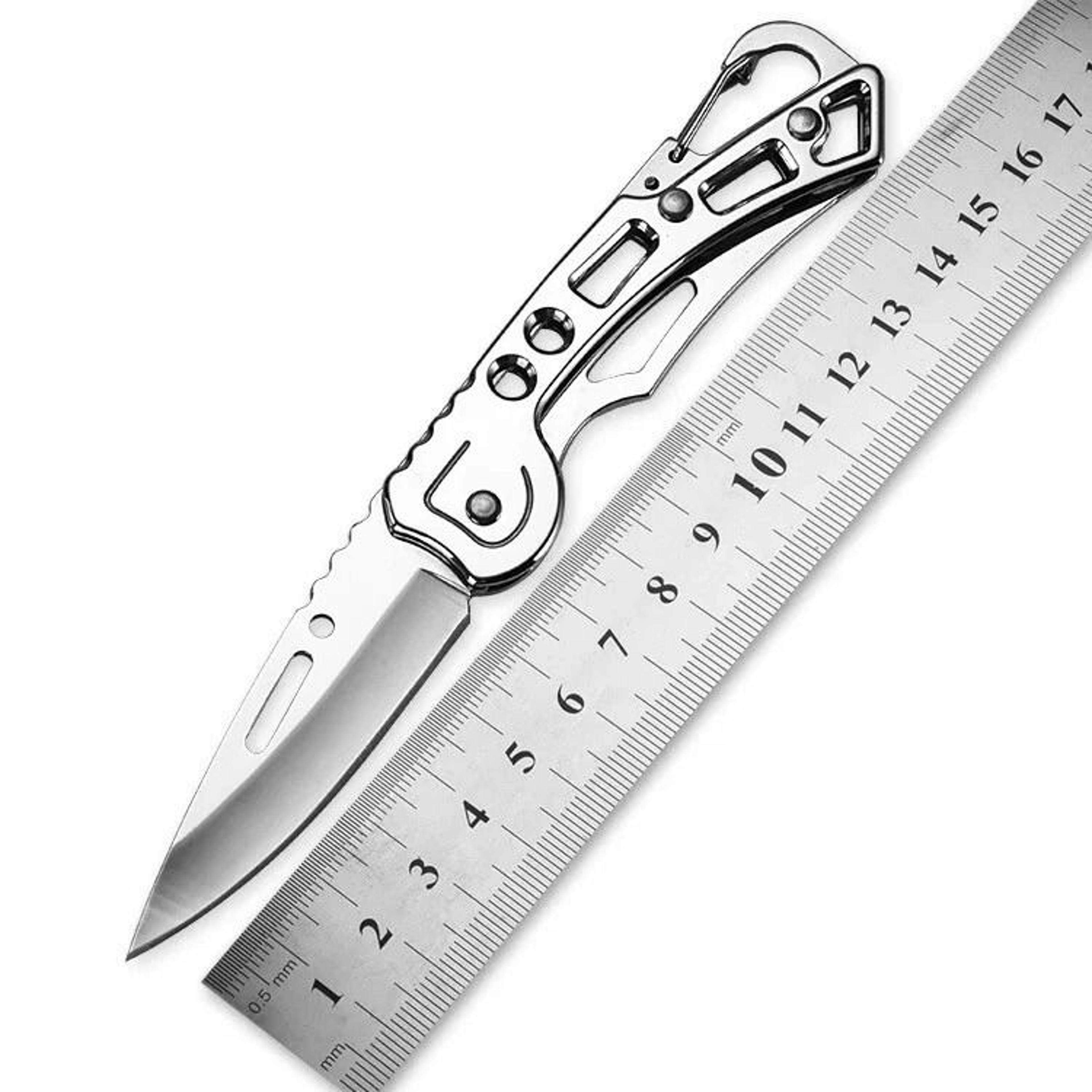 mini stainless steel folding pocket knife with carabiner
