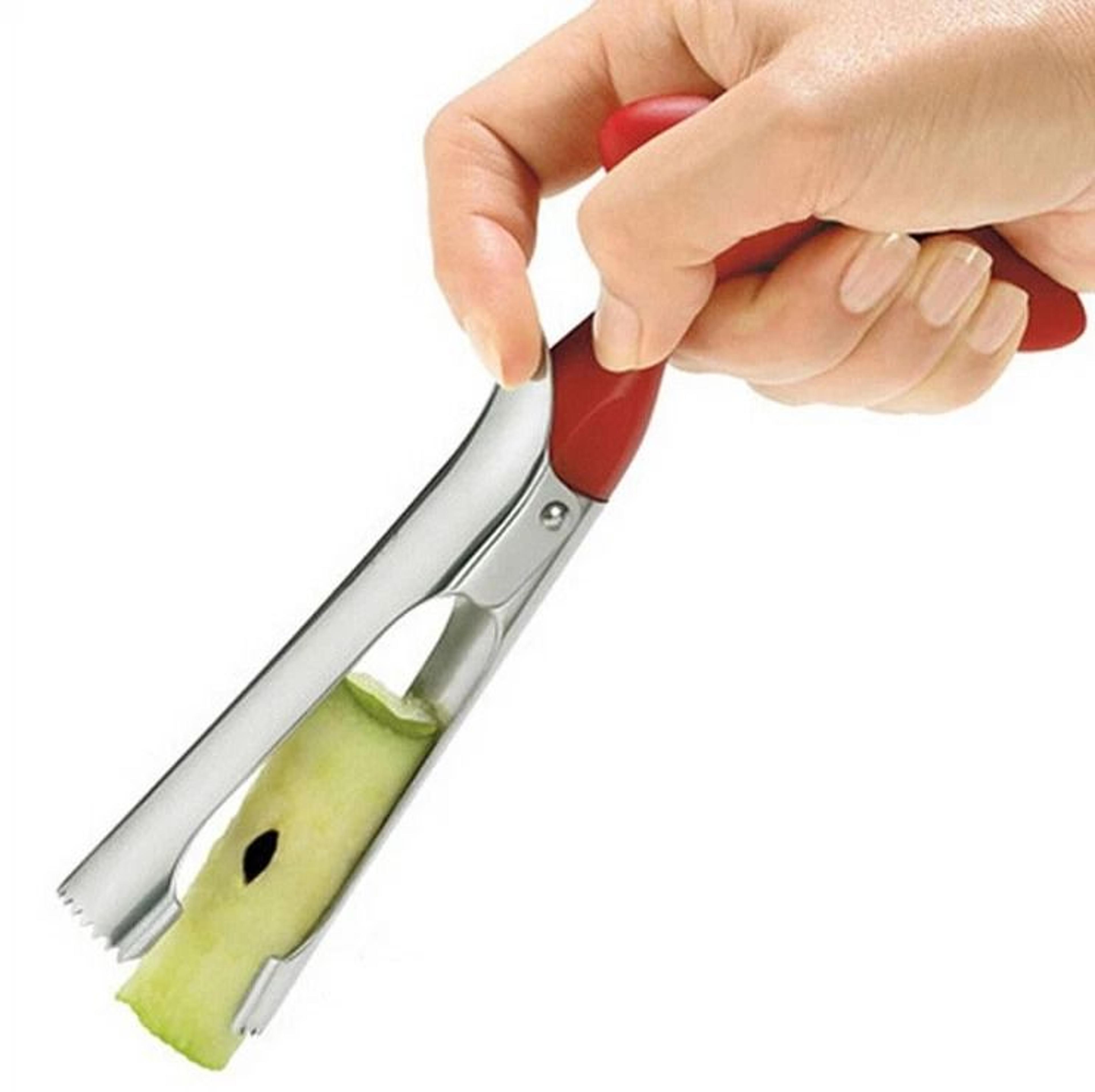 stainless steel apple corer tool with comfort grip for apples and pears