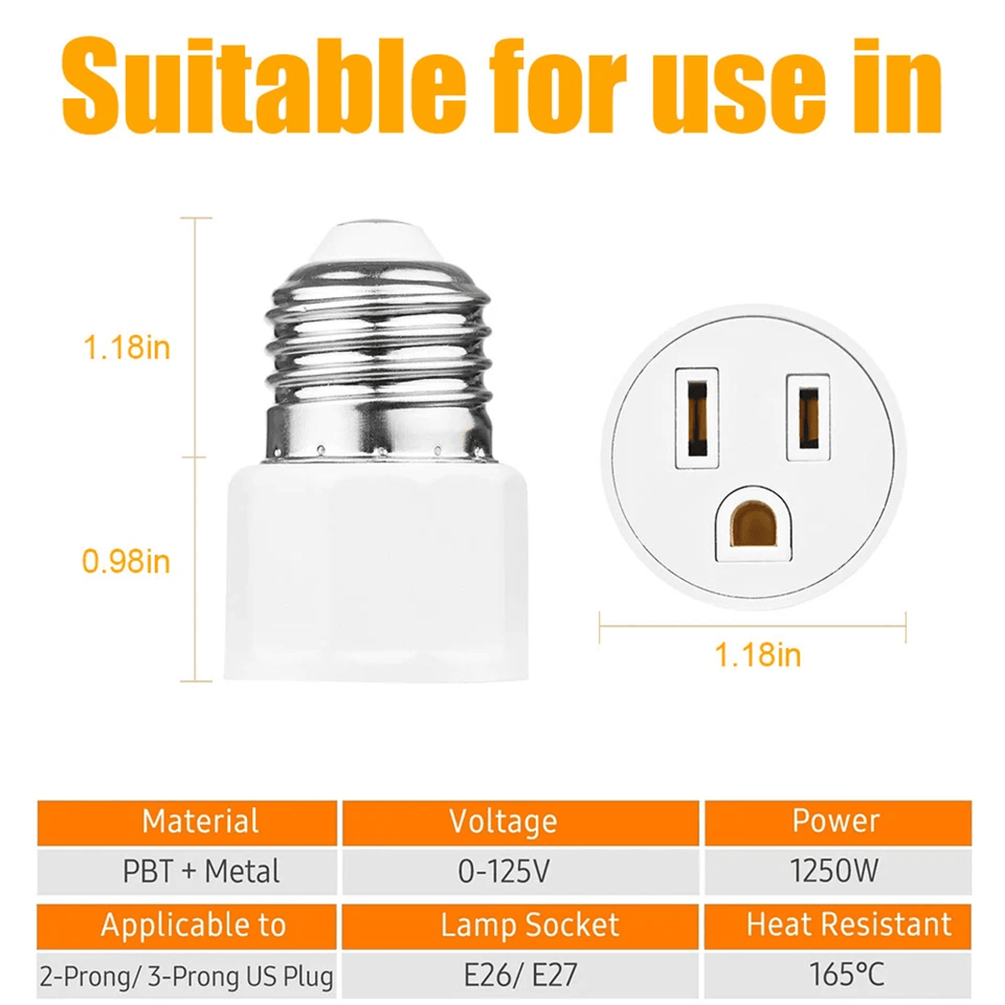 Light Socket To Plug Adapter Polarized Prong Outlet Converter 9