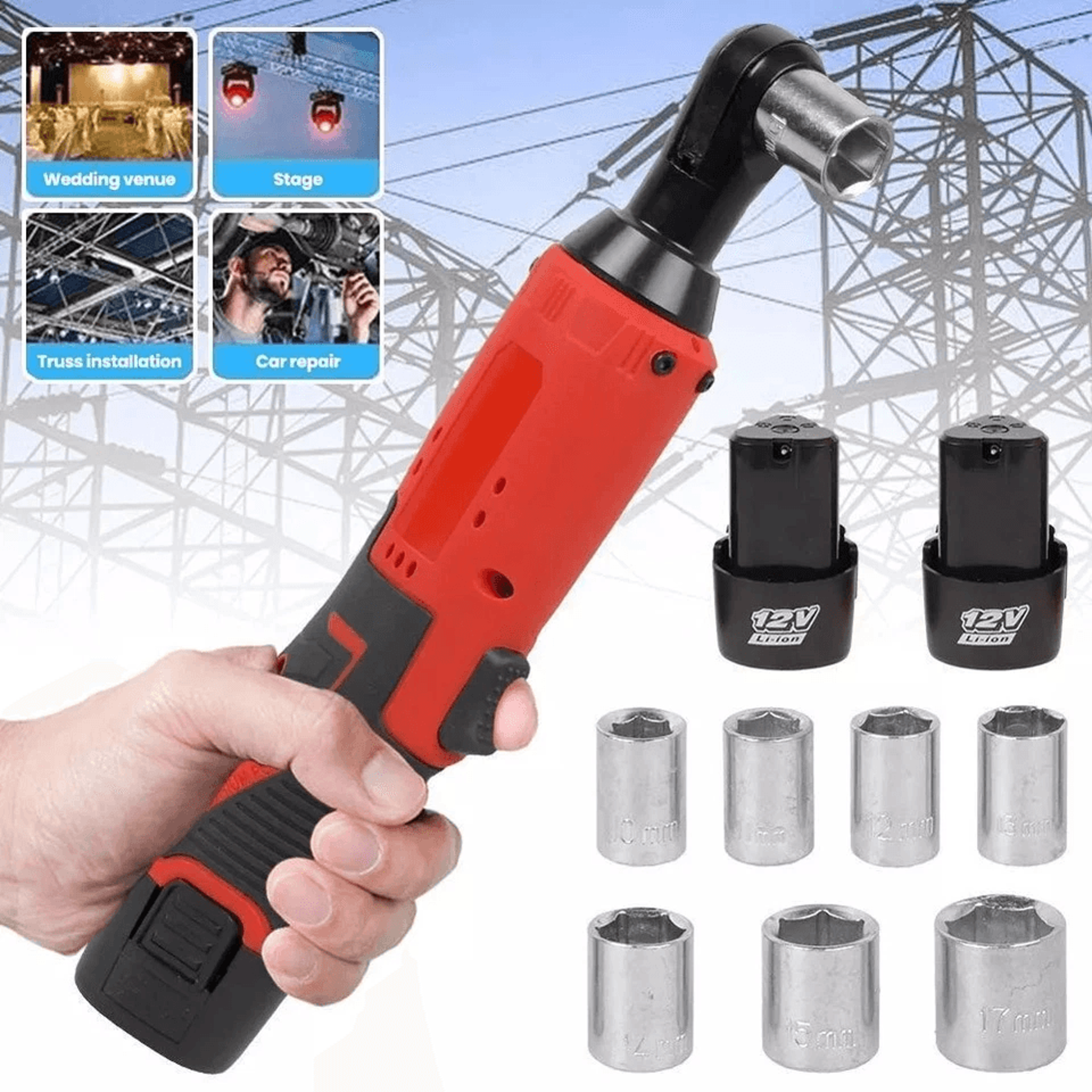Cordless Electric Ratchet Wrench Drive Right Angle Power Tool 10