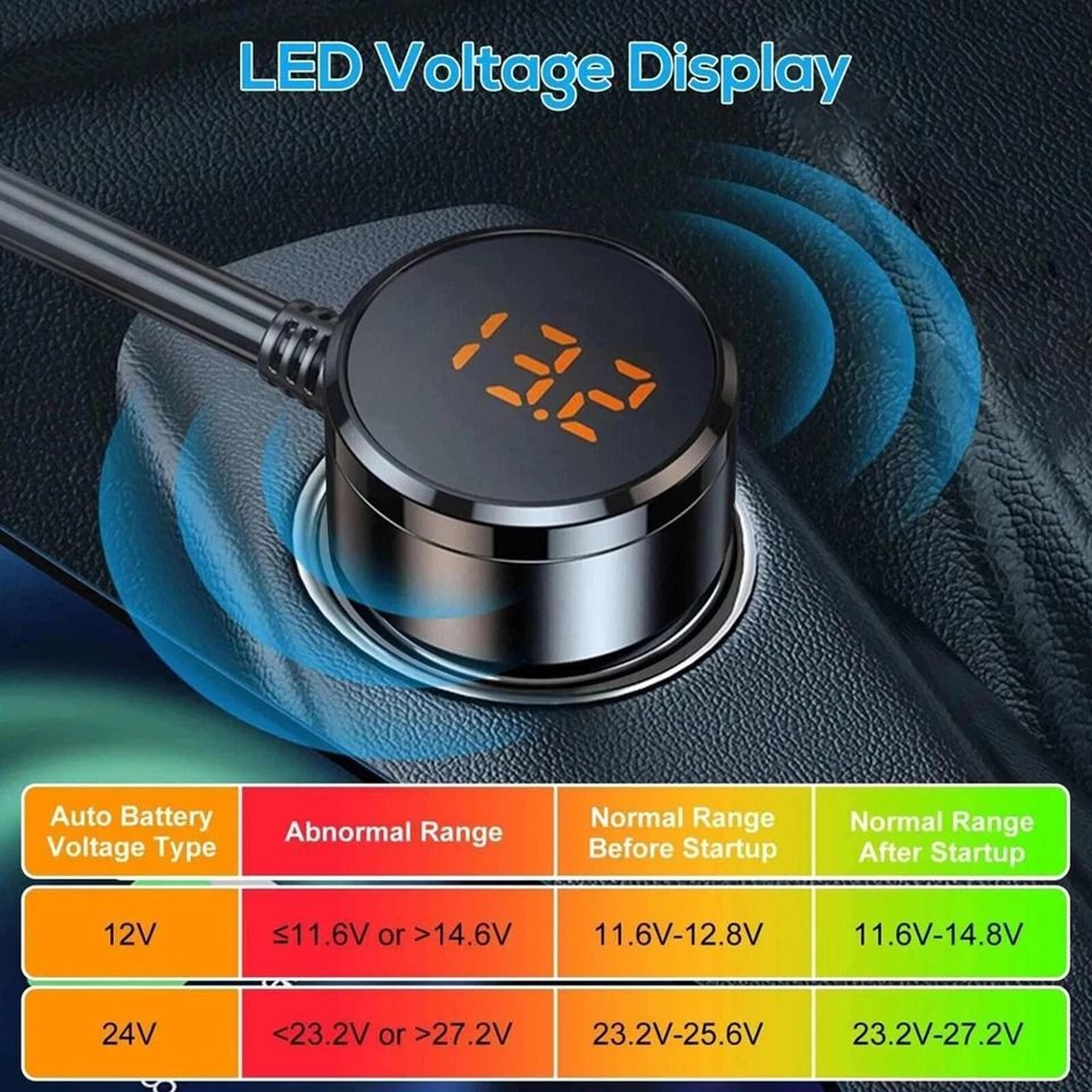 Car Cigarette Lighter Splitter With USB C Fast Charging And LED Voltmeter 4