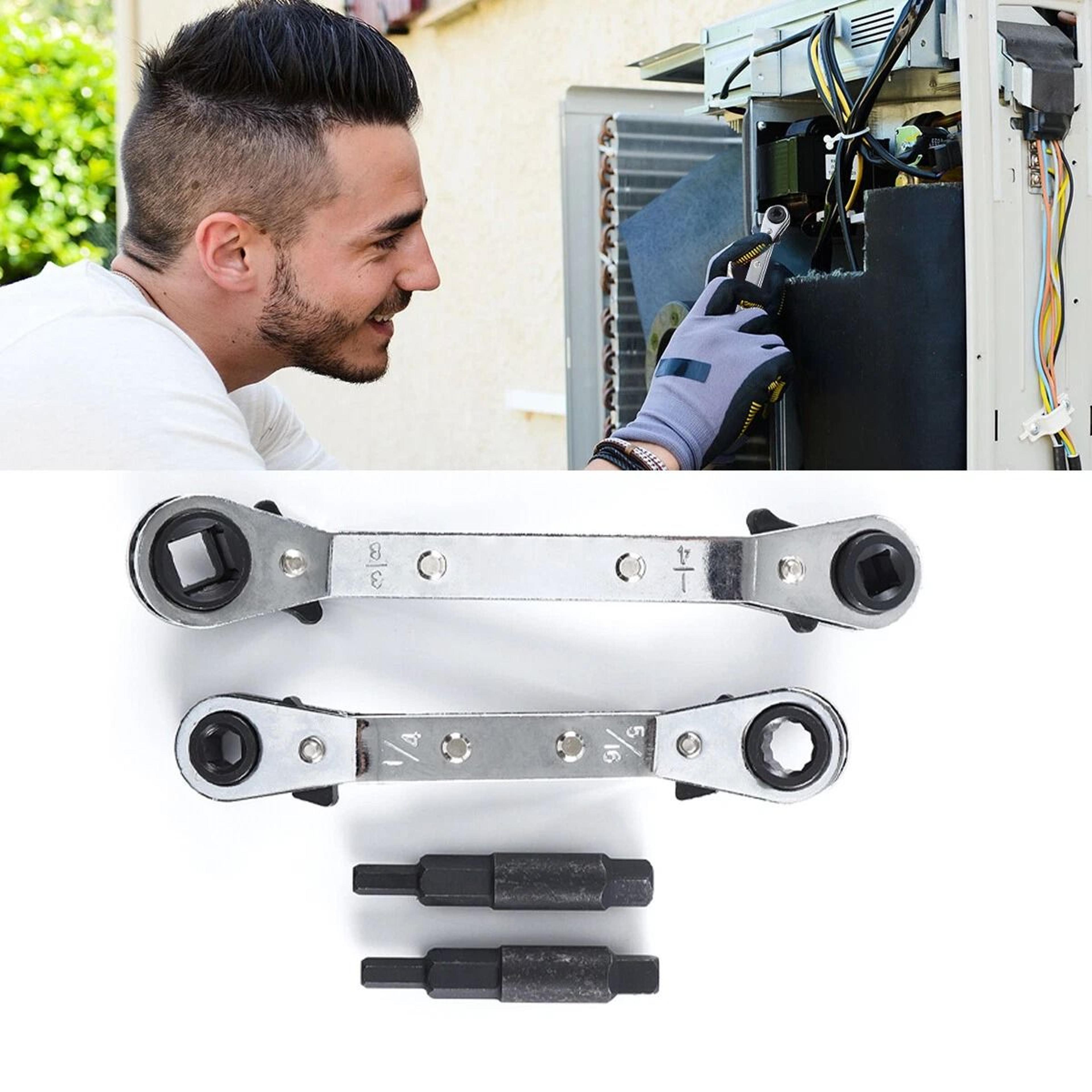 hvac service wrench set with hex bit adapter for refrigeration and air conditioning repair
