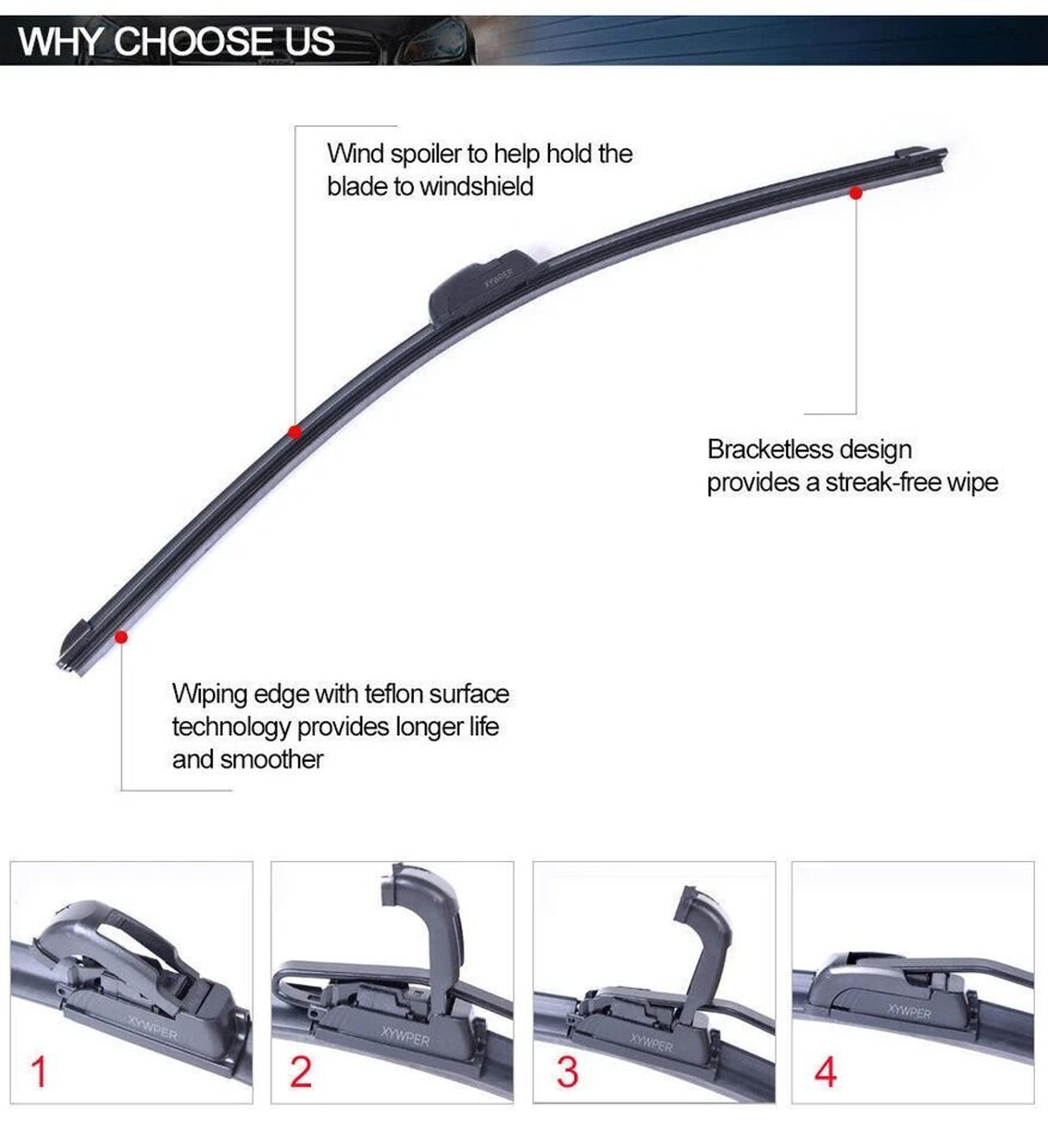 Premium Windshield Wiper Blades  Hybrid Silicone JHook AllSeason Performance 6