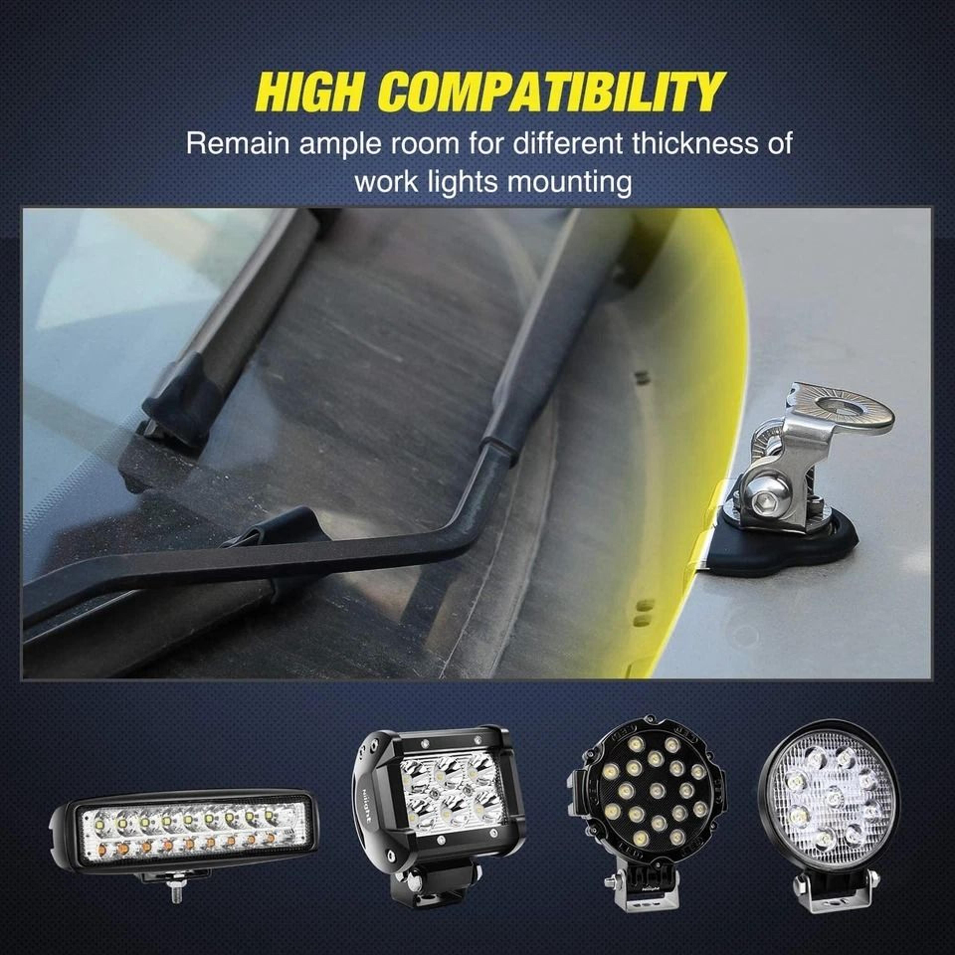 Universal Hood Mount Brackets For LED Light Bar And Off Road Work Lights 5