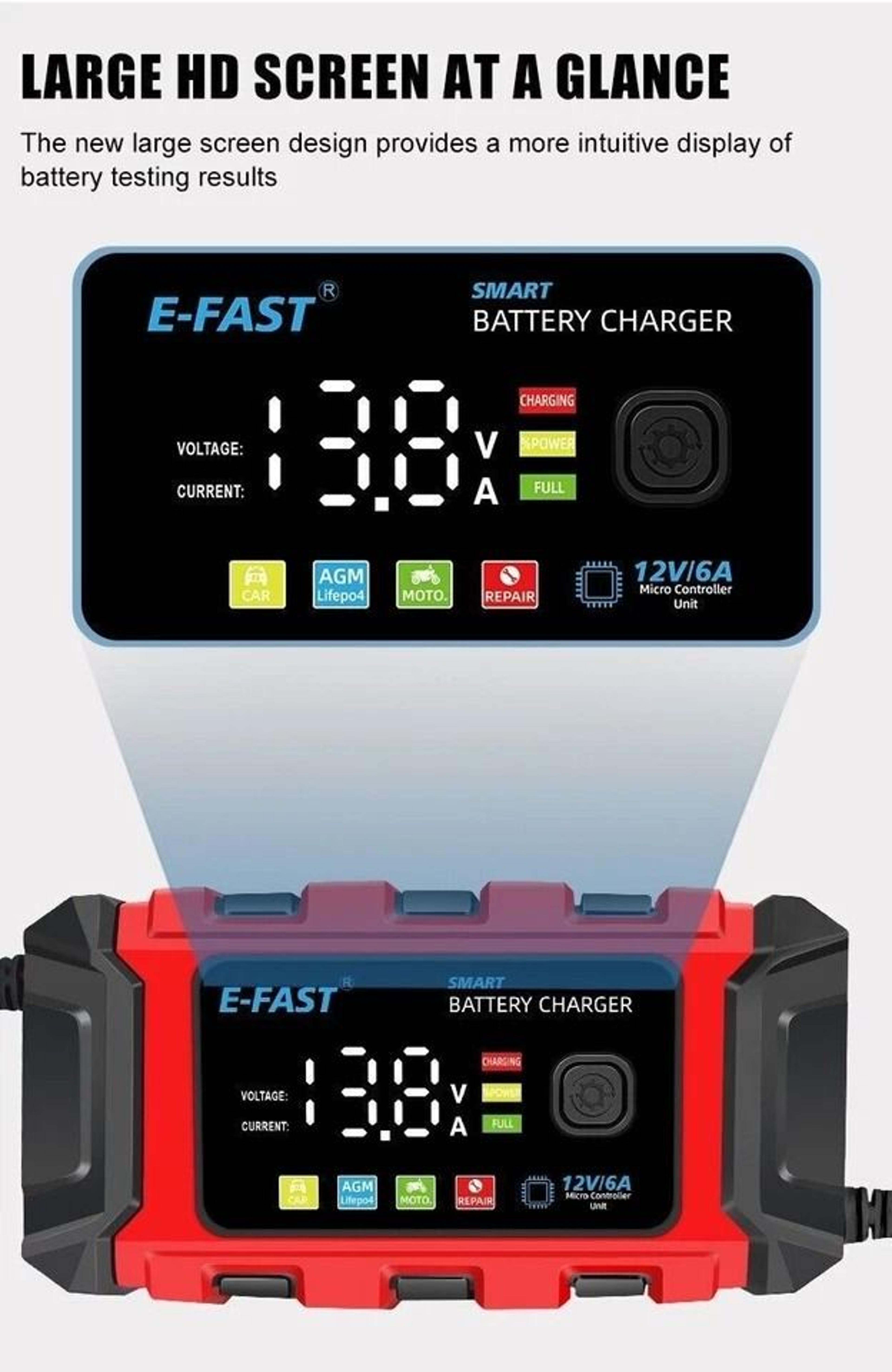 Smart Car Battery Charger Maintainer For Motorcycle AGM Batteries 8