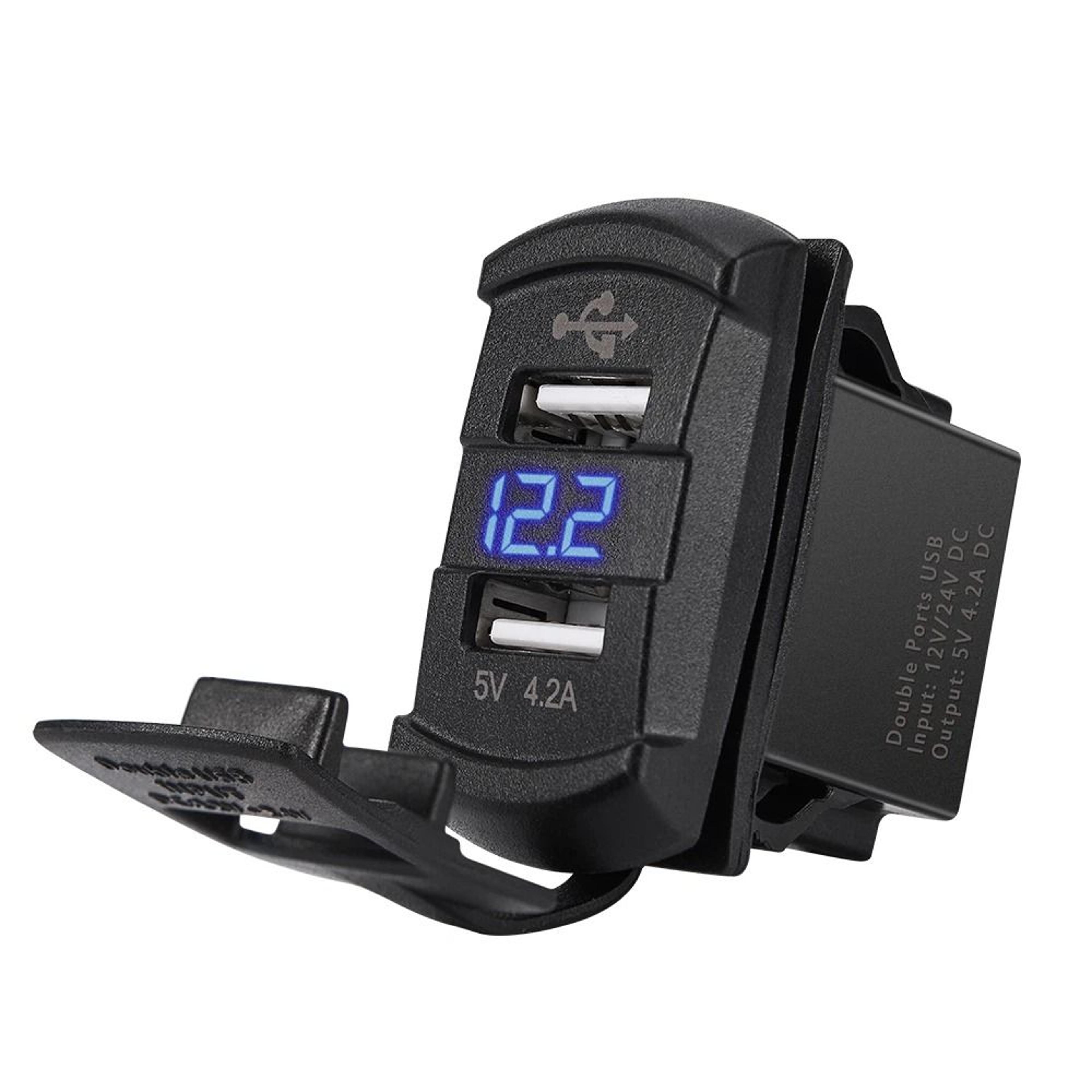 dual usb car charger with voltmeter fast charge rocker switch panel for truck & van