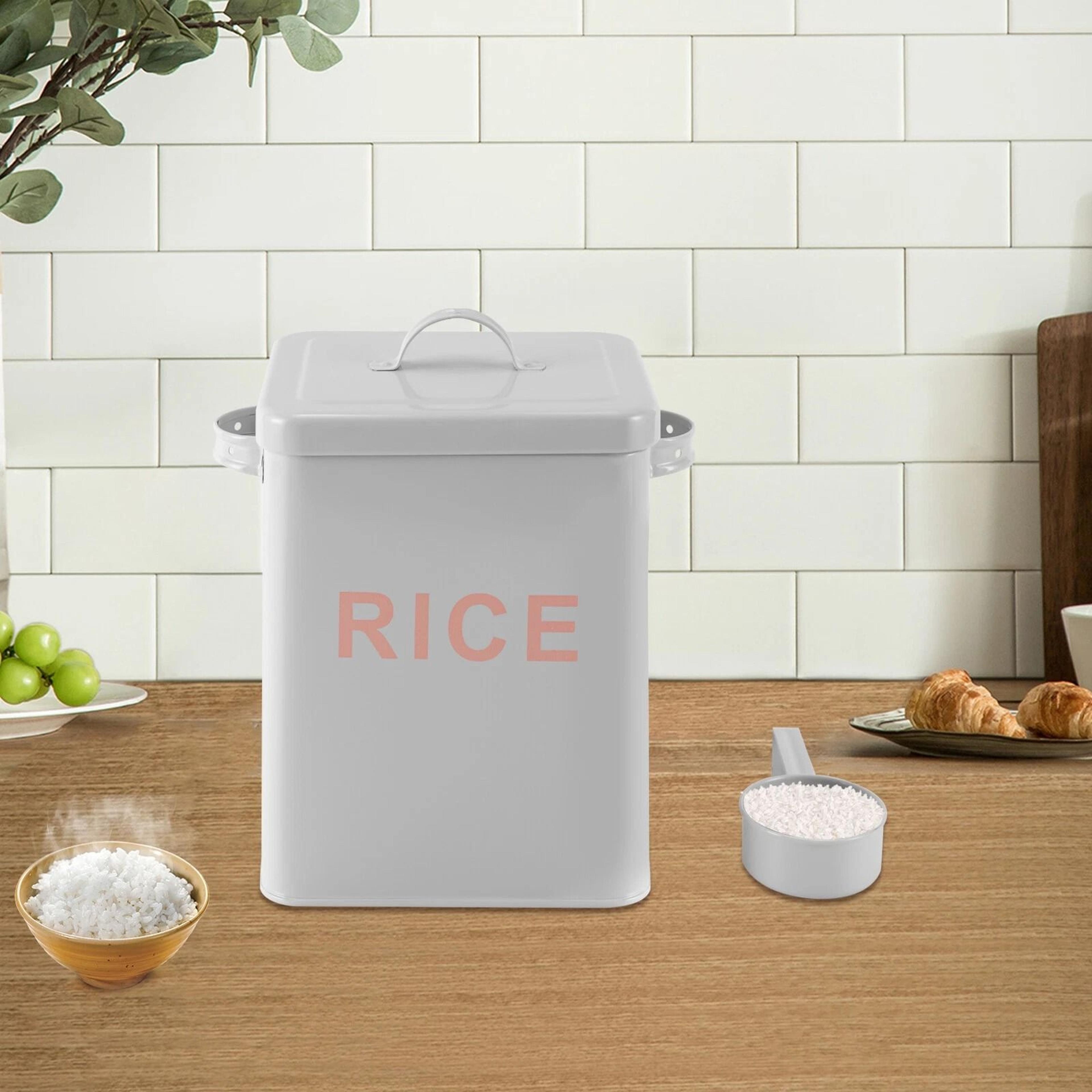 metal food storage container for rice, flour, sugar, and pet food