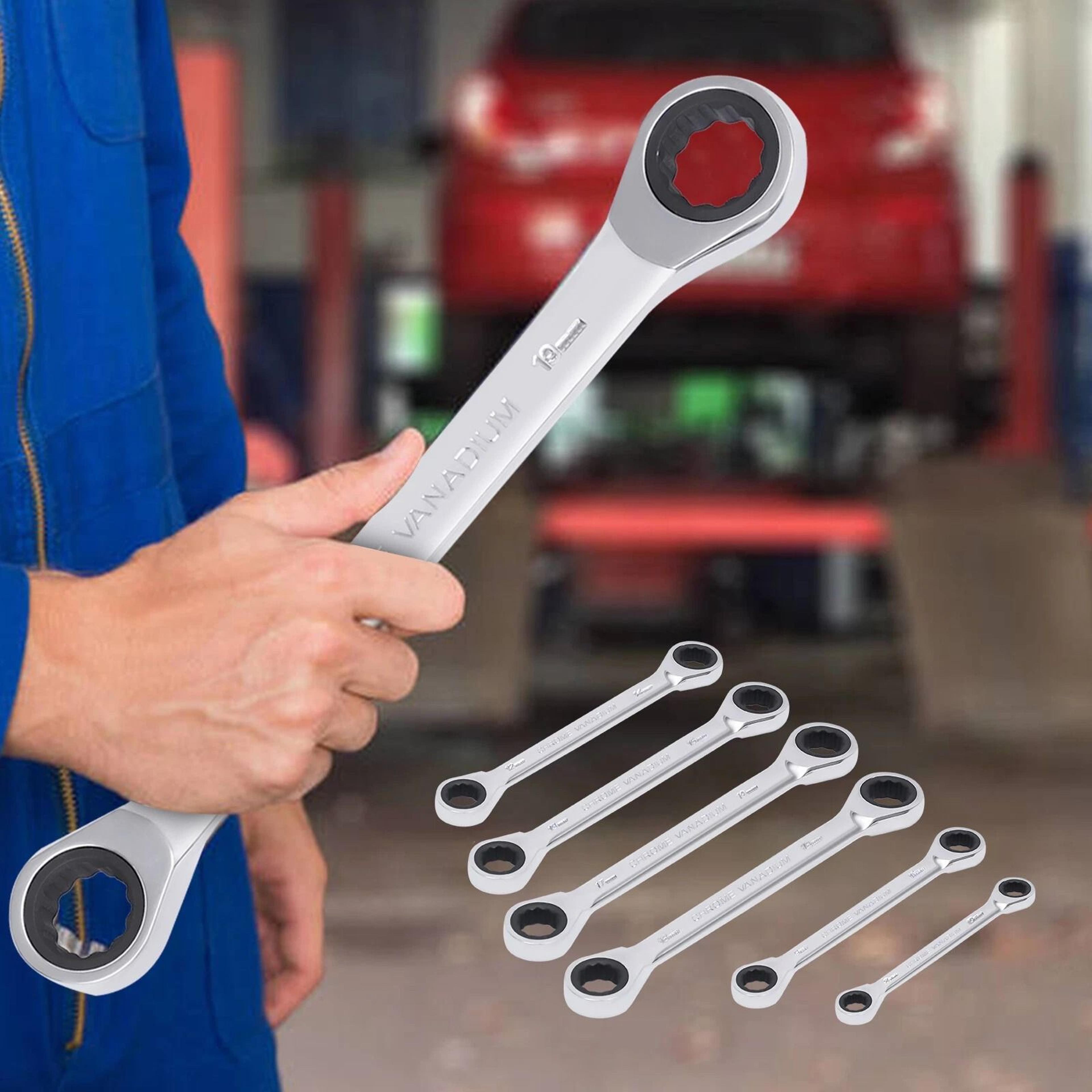 extra long flex head ratcheting wrench metric double box end 6pc