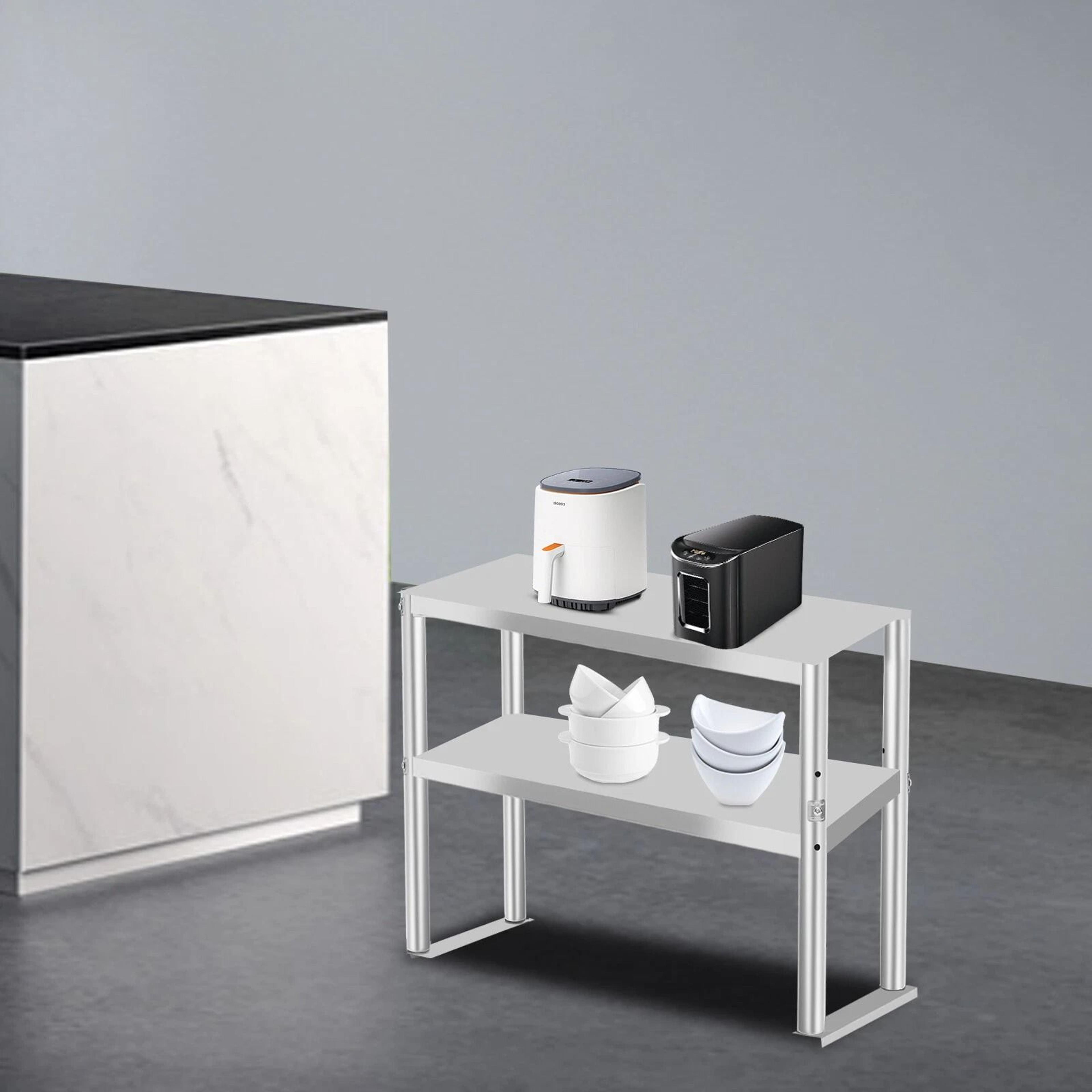compact stainless steel work table with storage shelf