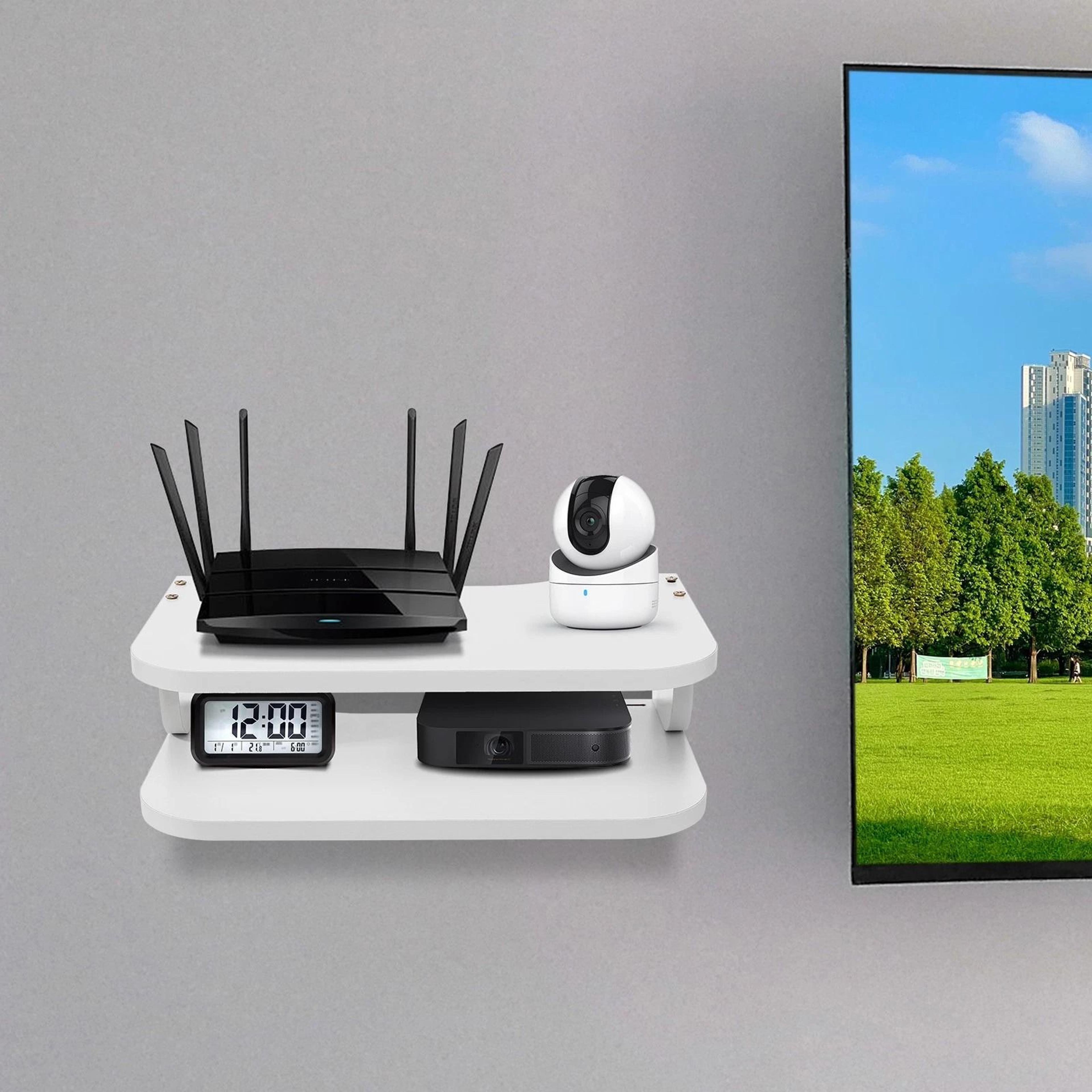 modern white floating shelf for tv components & set-top box storage rack