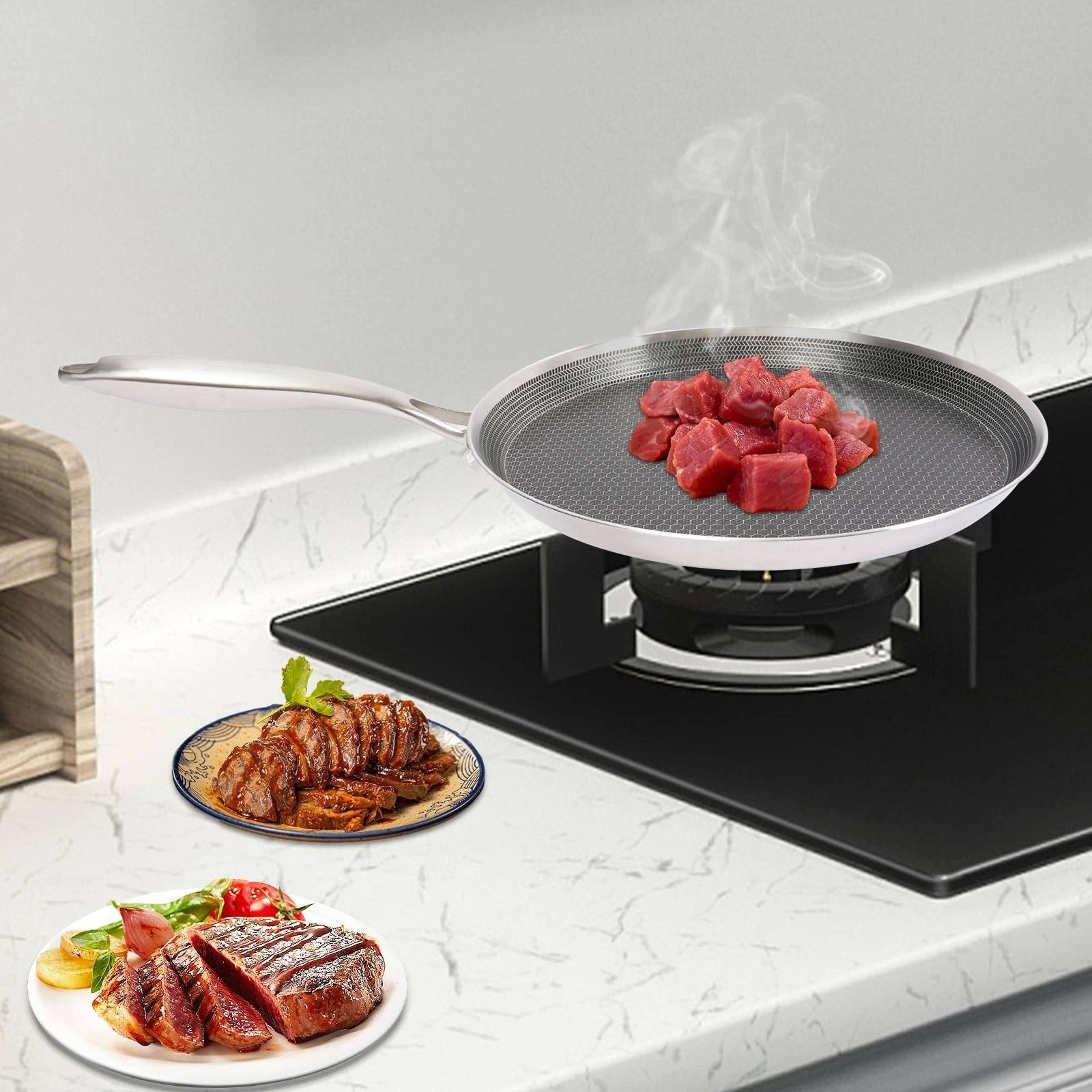 stainless steel crepe pan and pancake pan with honeycomb nonstick surface