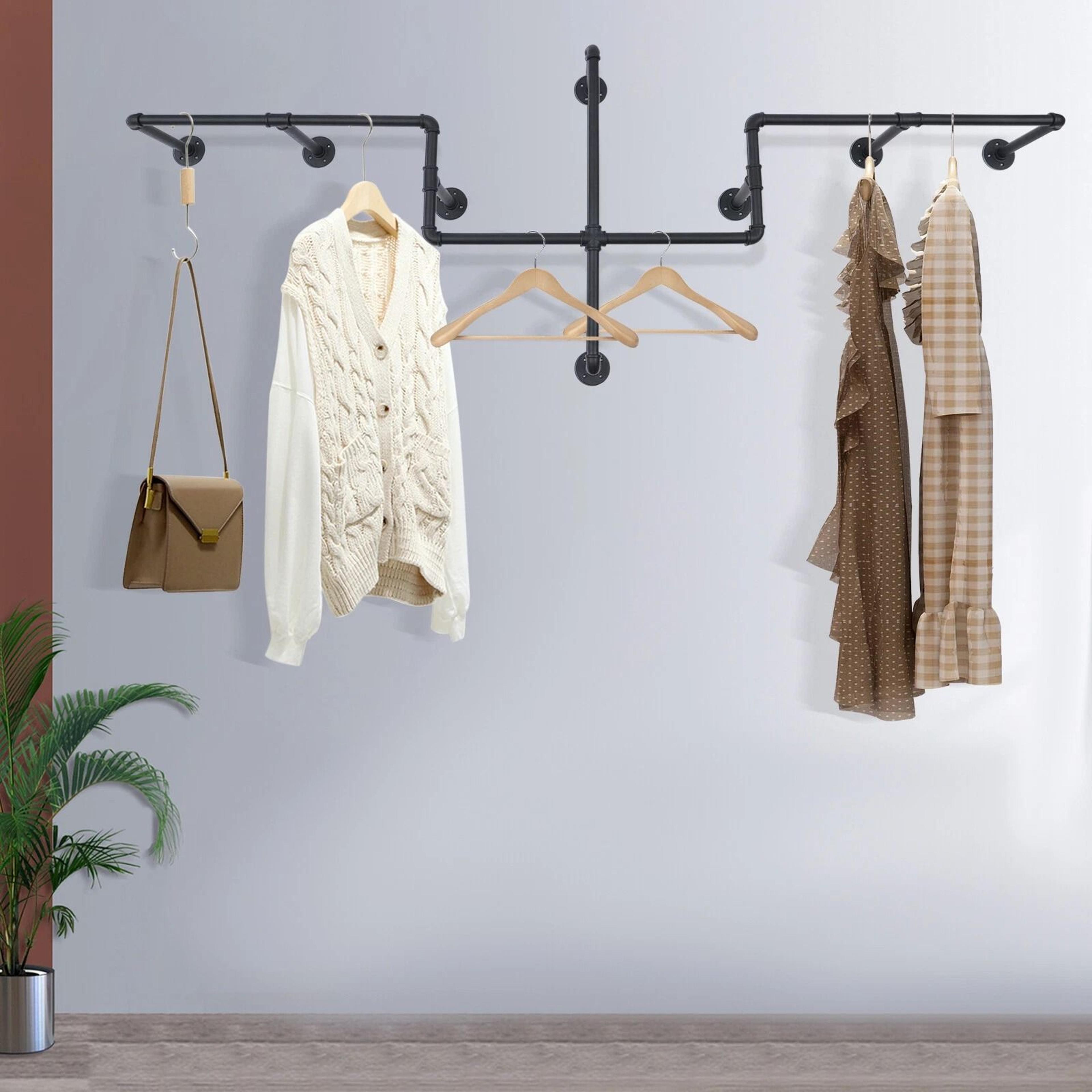 Wall Mounted Clothing Rack Pipe Style Garment Hanger Display Stand 0