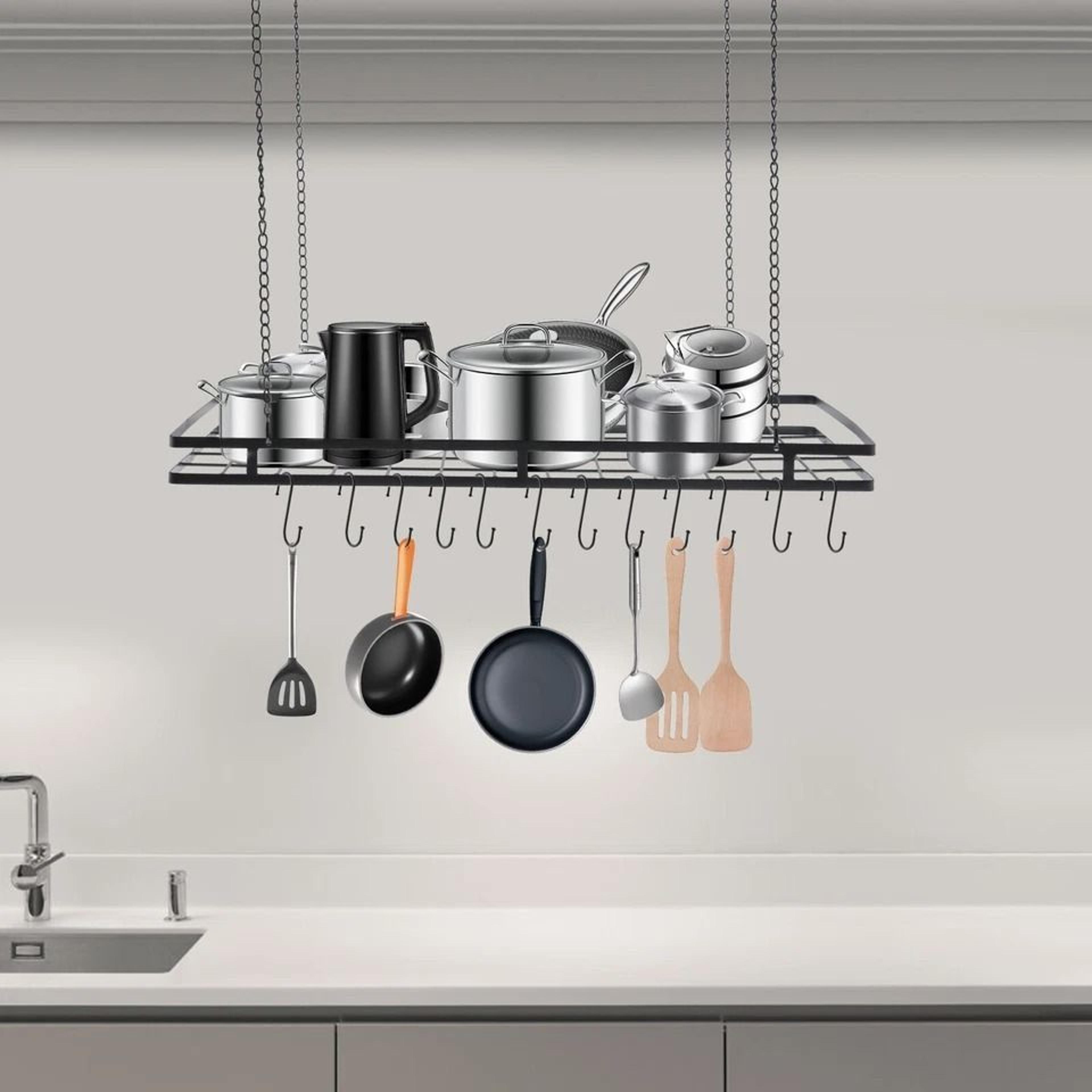 Premium Ceiling Pot Rack With Hooks Black Kitchen Storage Rack 2