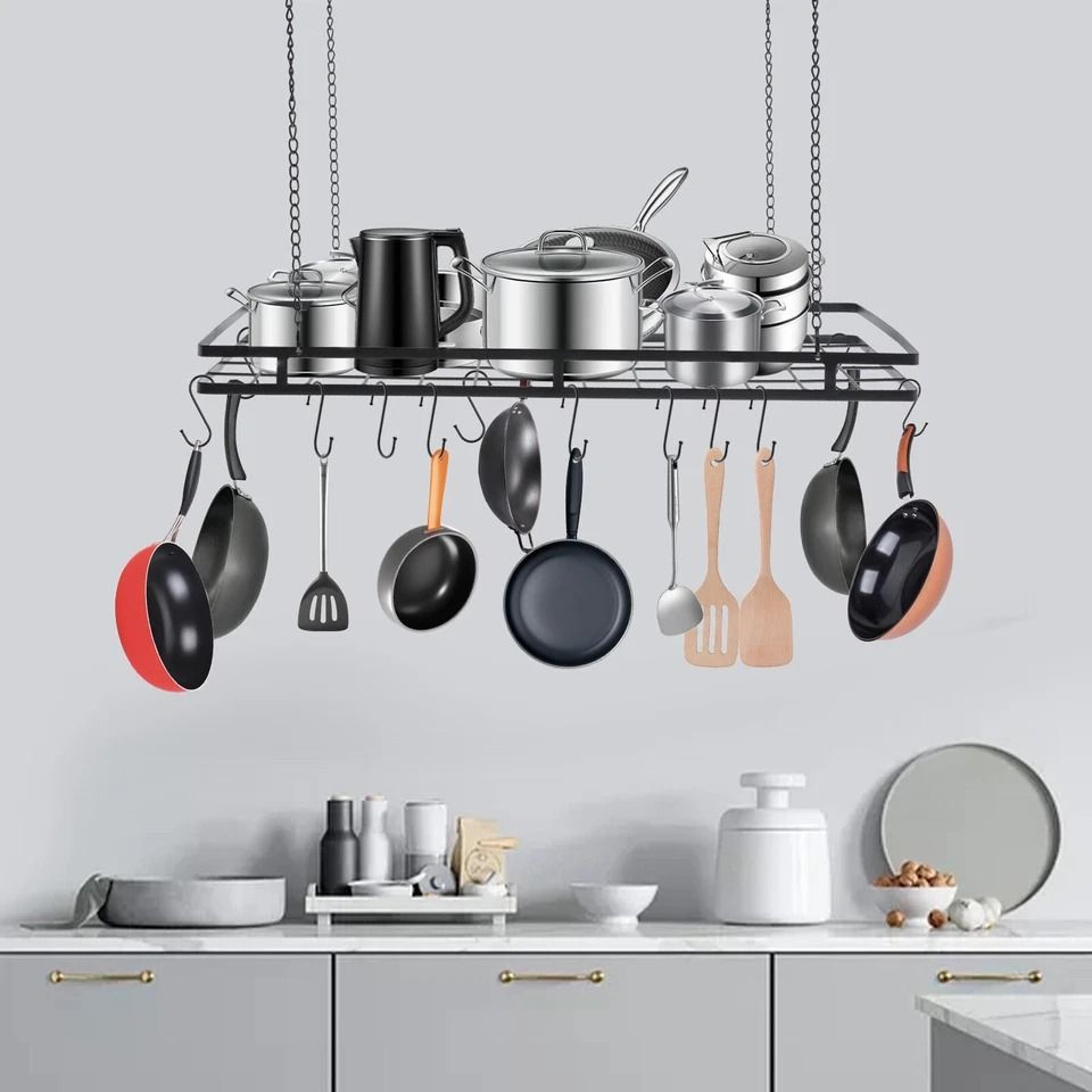 Premium Ceiling Pot Rack With Hooks Black Kitchen Storage Rack 5