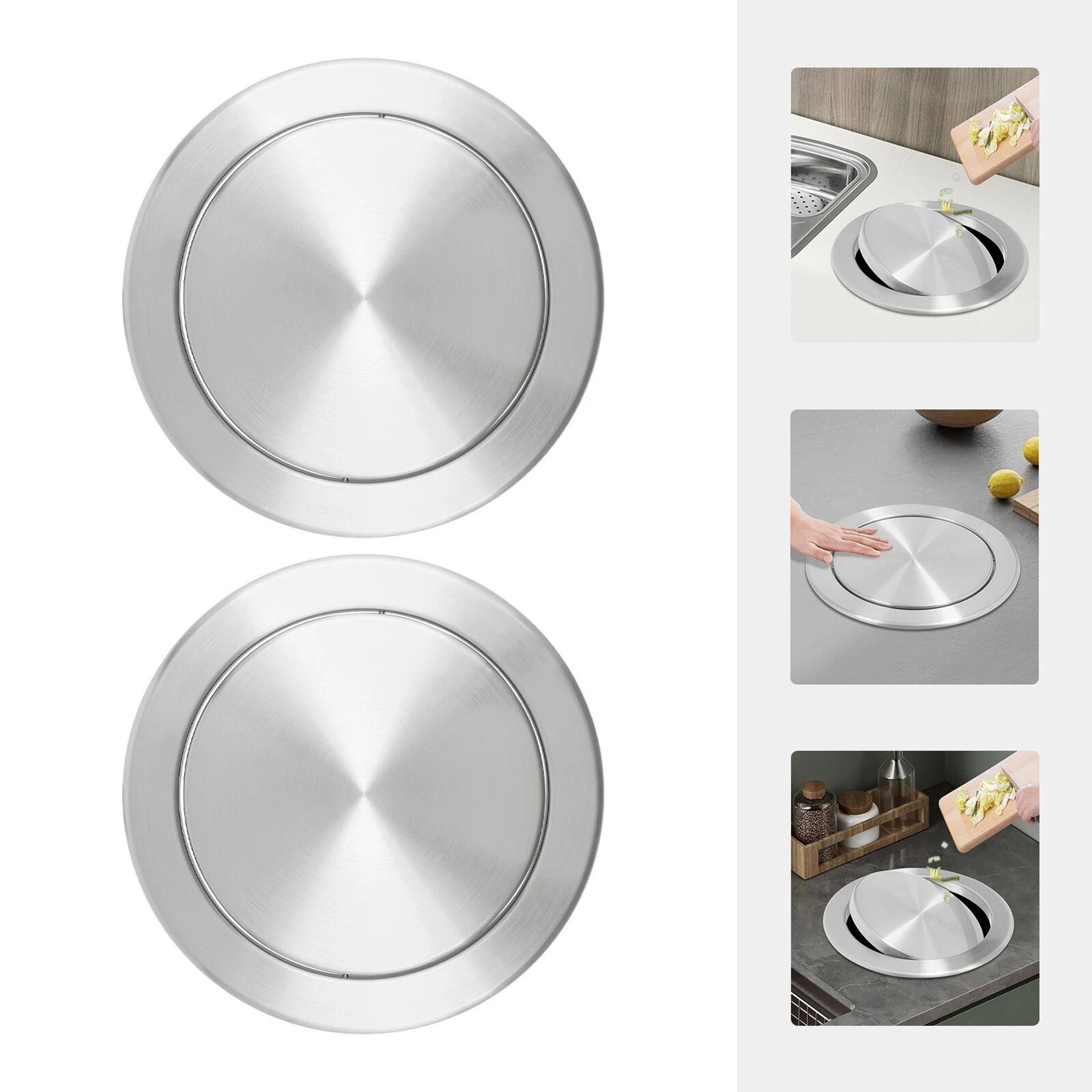 Premium Stainless Steel Countertop Trash Can Lid With Built In Chute Cover 1
