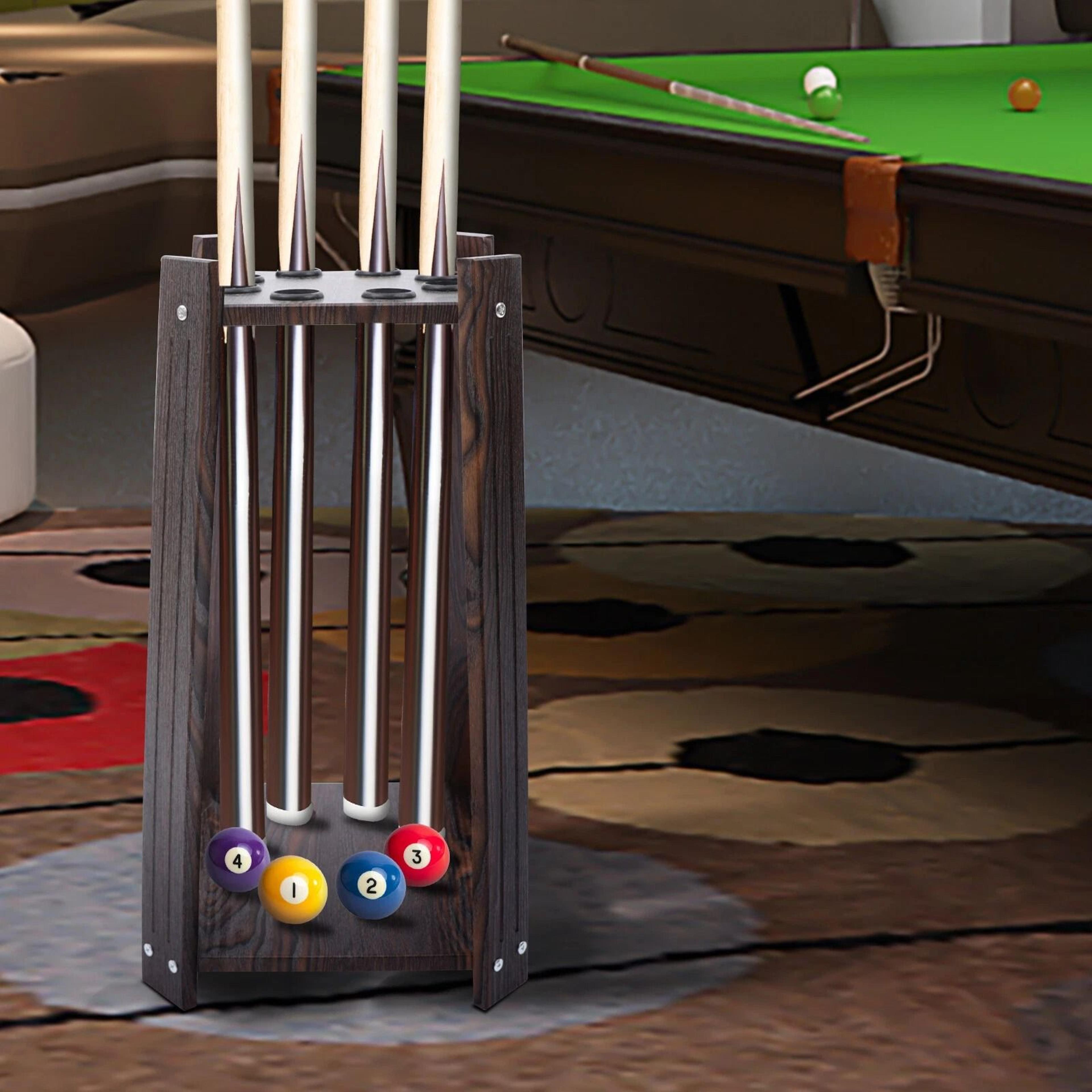 premium wood pool cue rack cue stand & billiards storage organizer