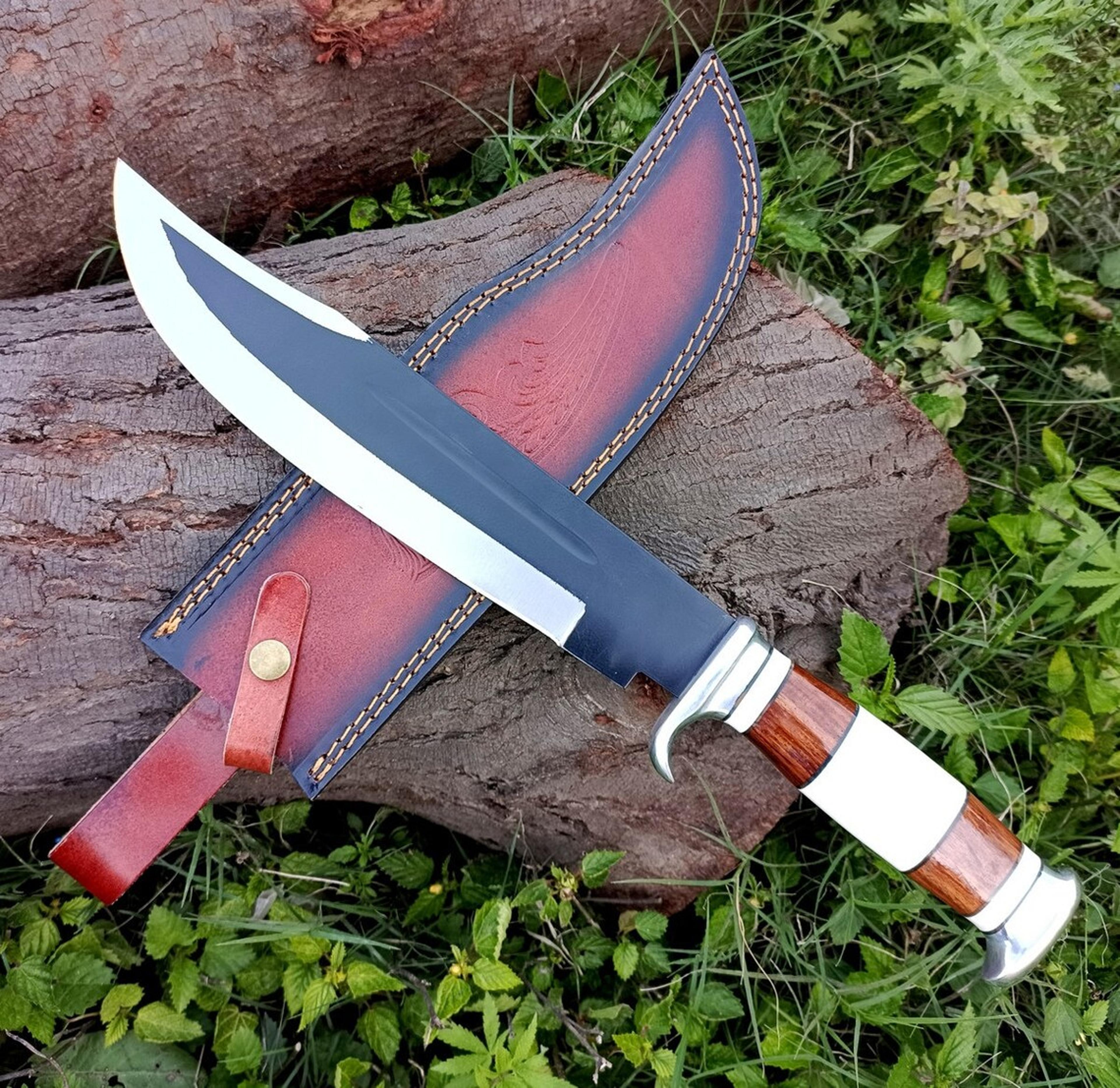 handcrafted j-2 steel hunting knife with rosewood and bone handle-brass clip and pommel - outdoor enthusiast essential