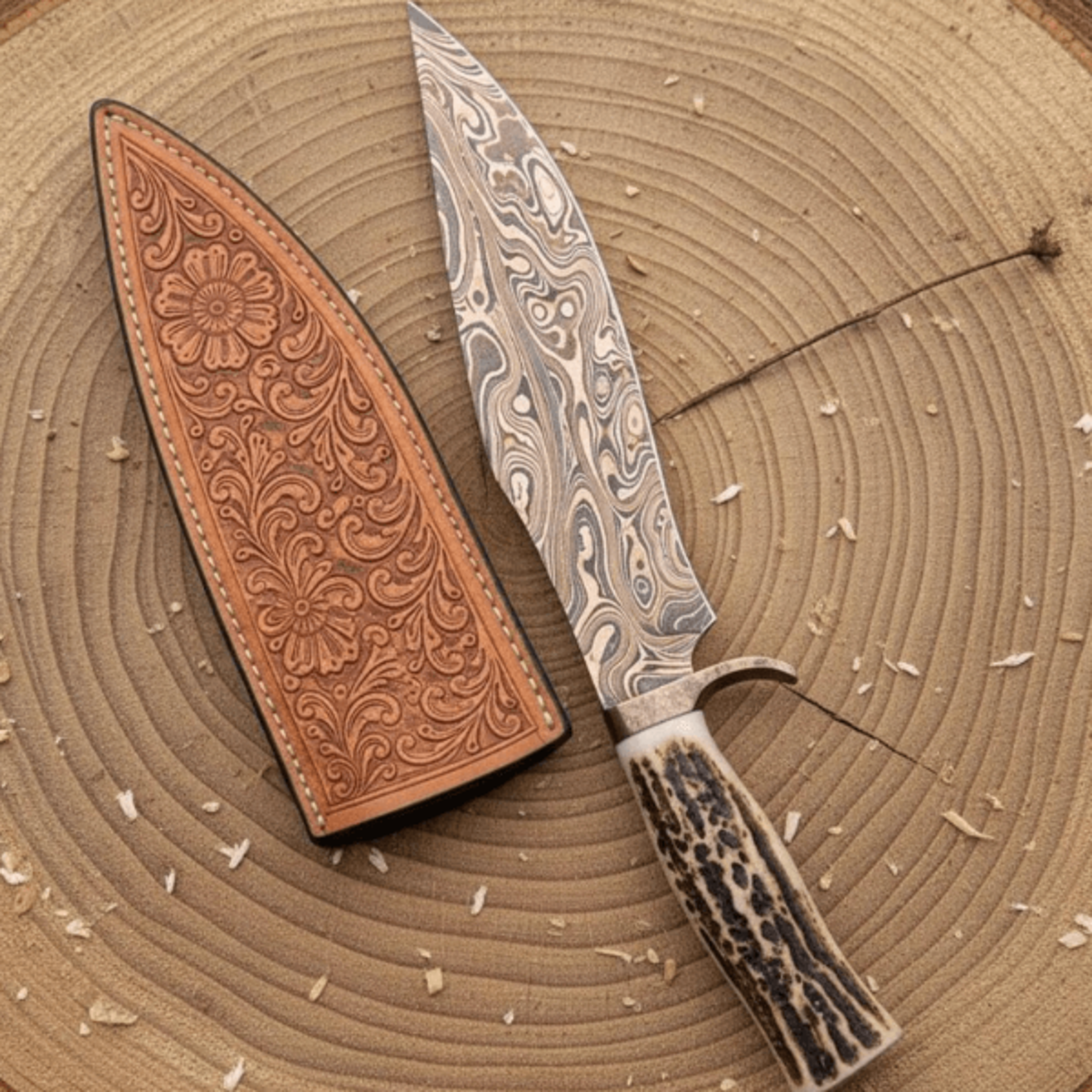 Buy Copper Damascus Hunting Bowie Knife