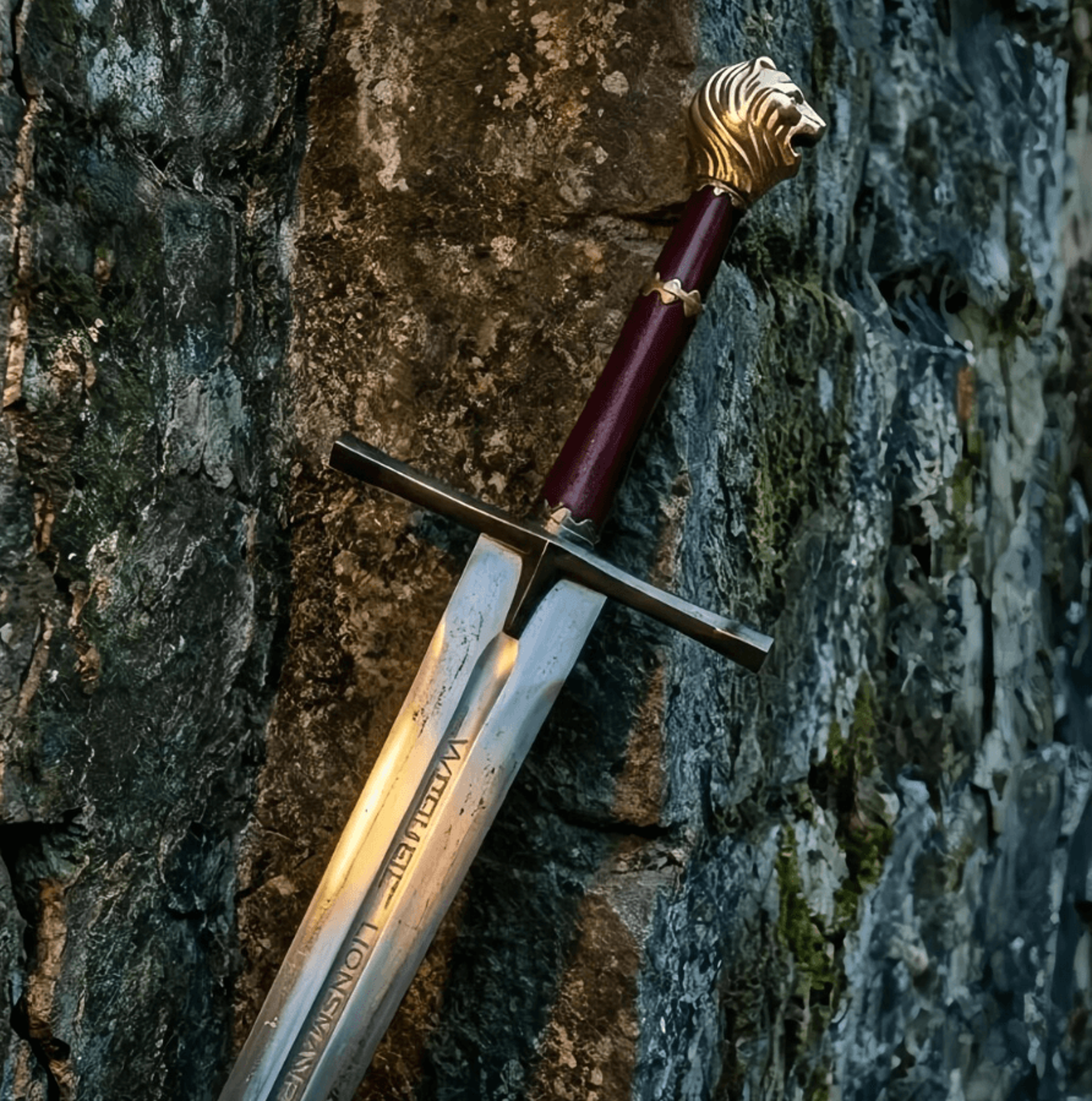 narnia fantasy sword | rhindon replica with lion steel design – 38 inch display sword