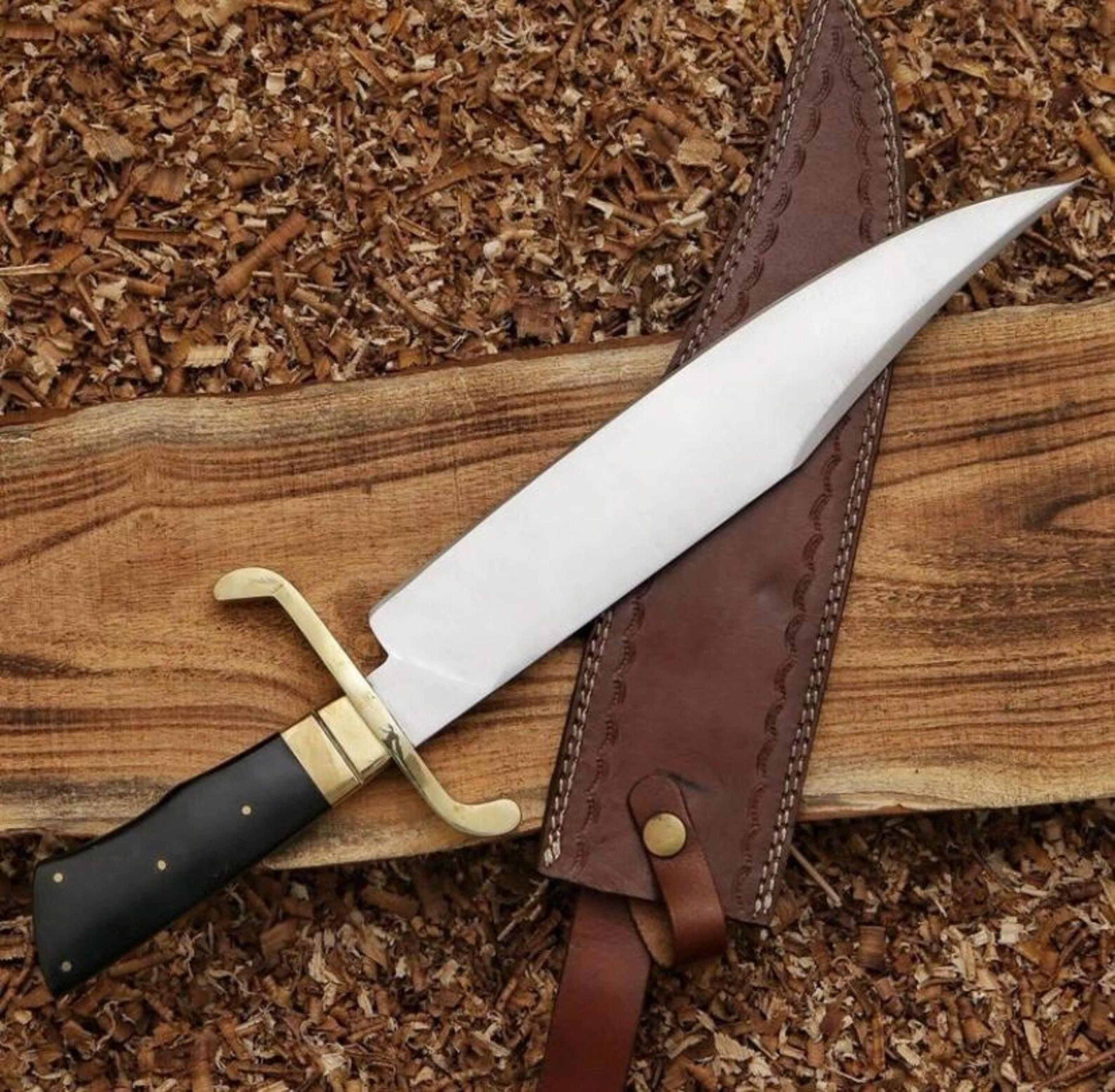 Handmade Bowie Knife With Leather Sheath Custom Fixed Blade Hunting Knife Brass Guard Gift 4