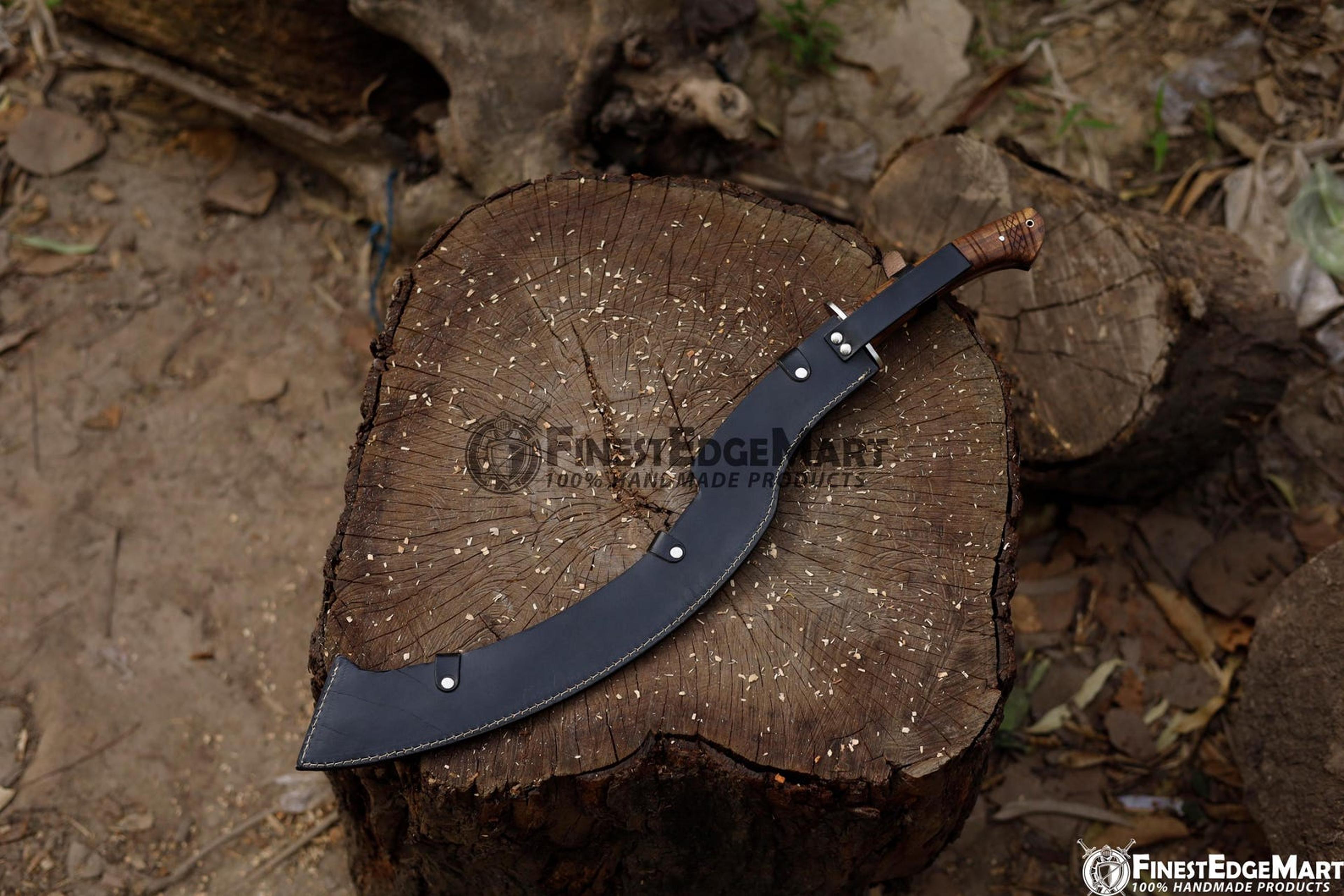 handcrafted ancient egyptian inspired khopesh sword with carbon steel blade and leather sheath for decorative display