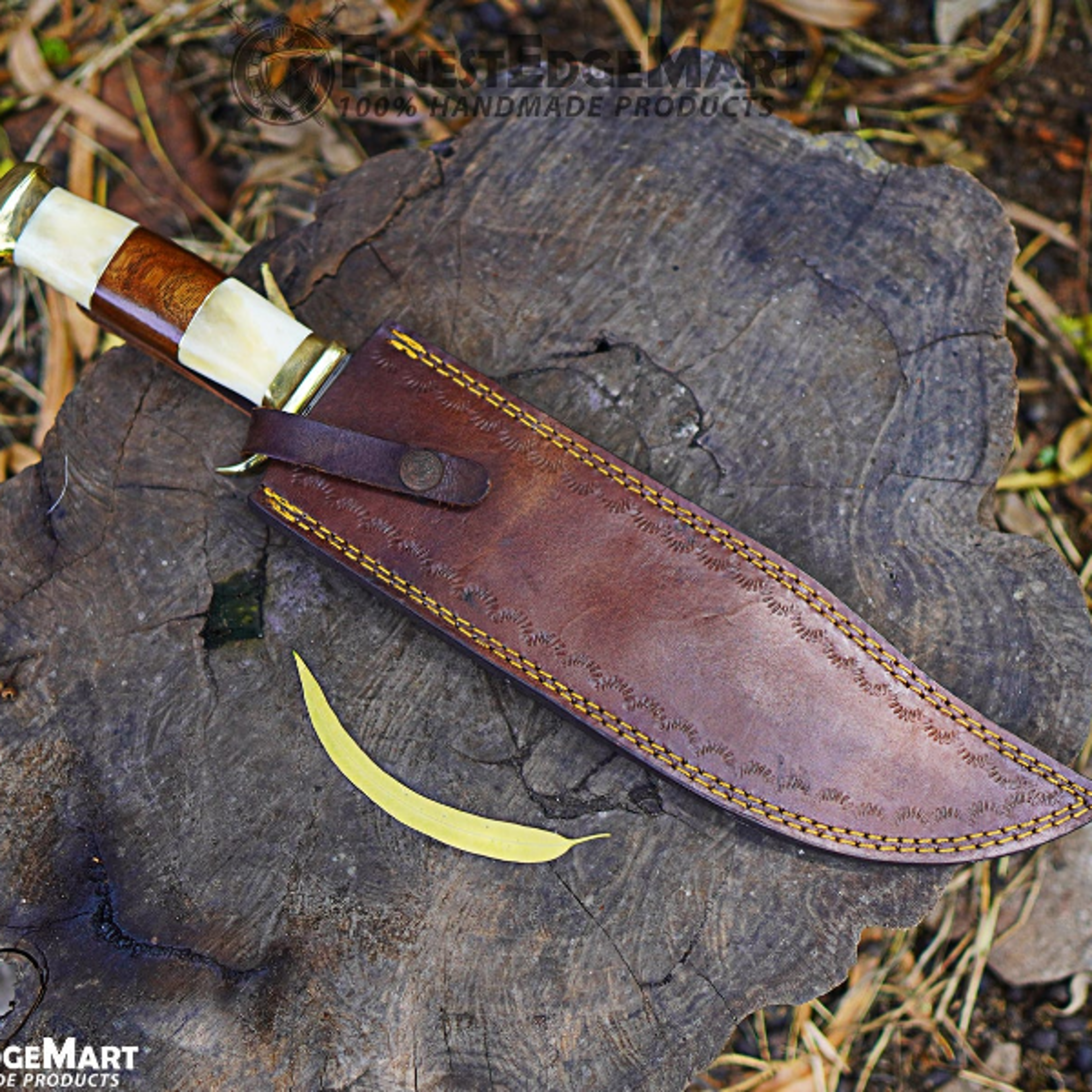 Handmade Bowie Knife With PowderCoated Stainless Steel Blade And Camel Bone Handle  Perfect For Out