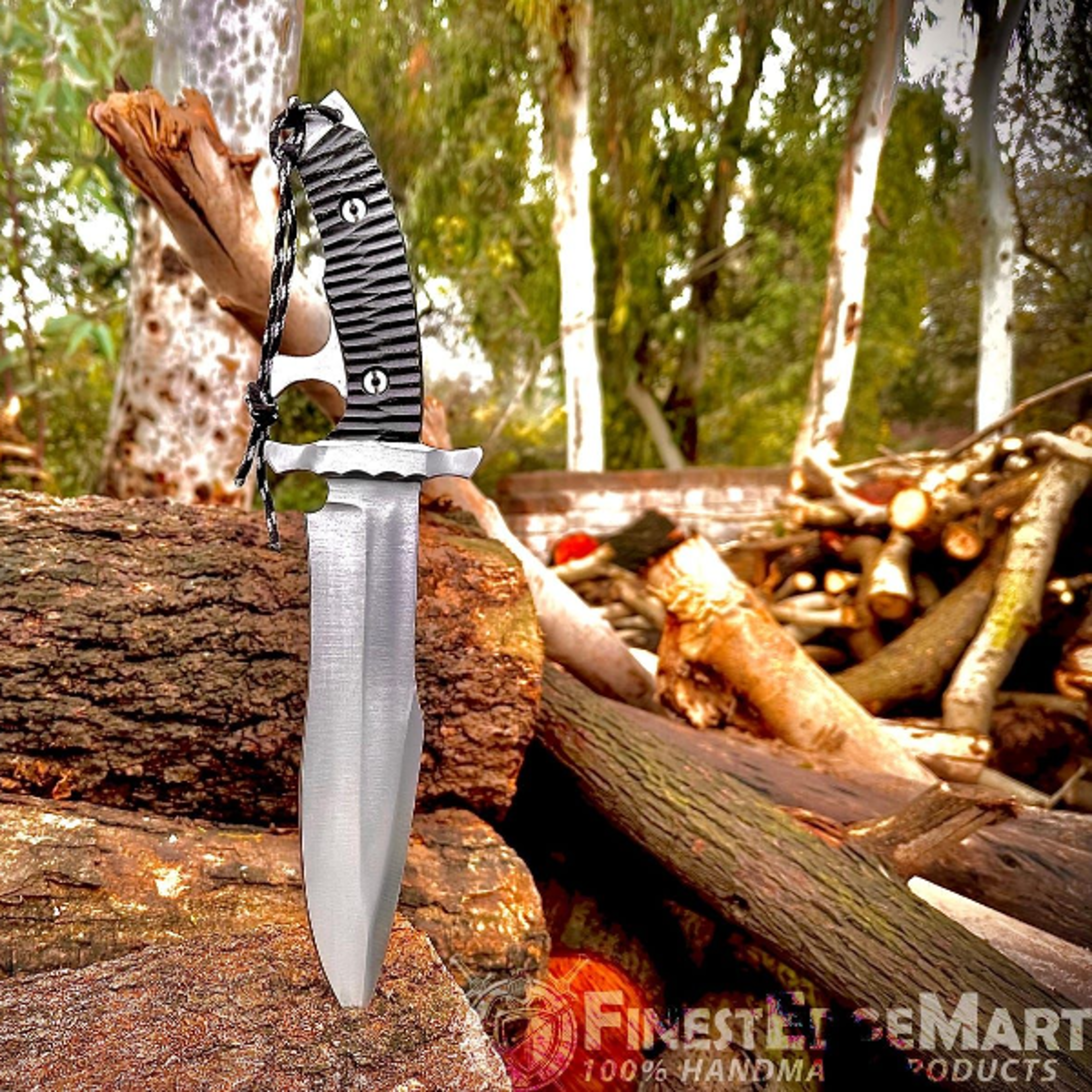 Premium Handmade Damascus Steel Bowie Knife With Leather Sheath  Perfect For Hunting Camping And Co