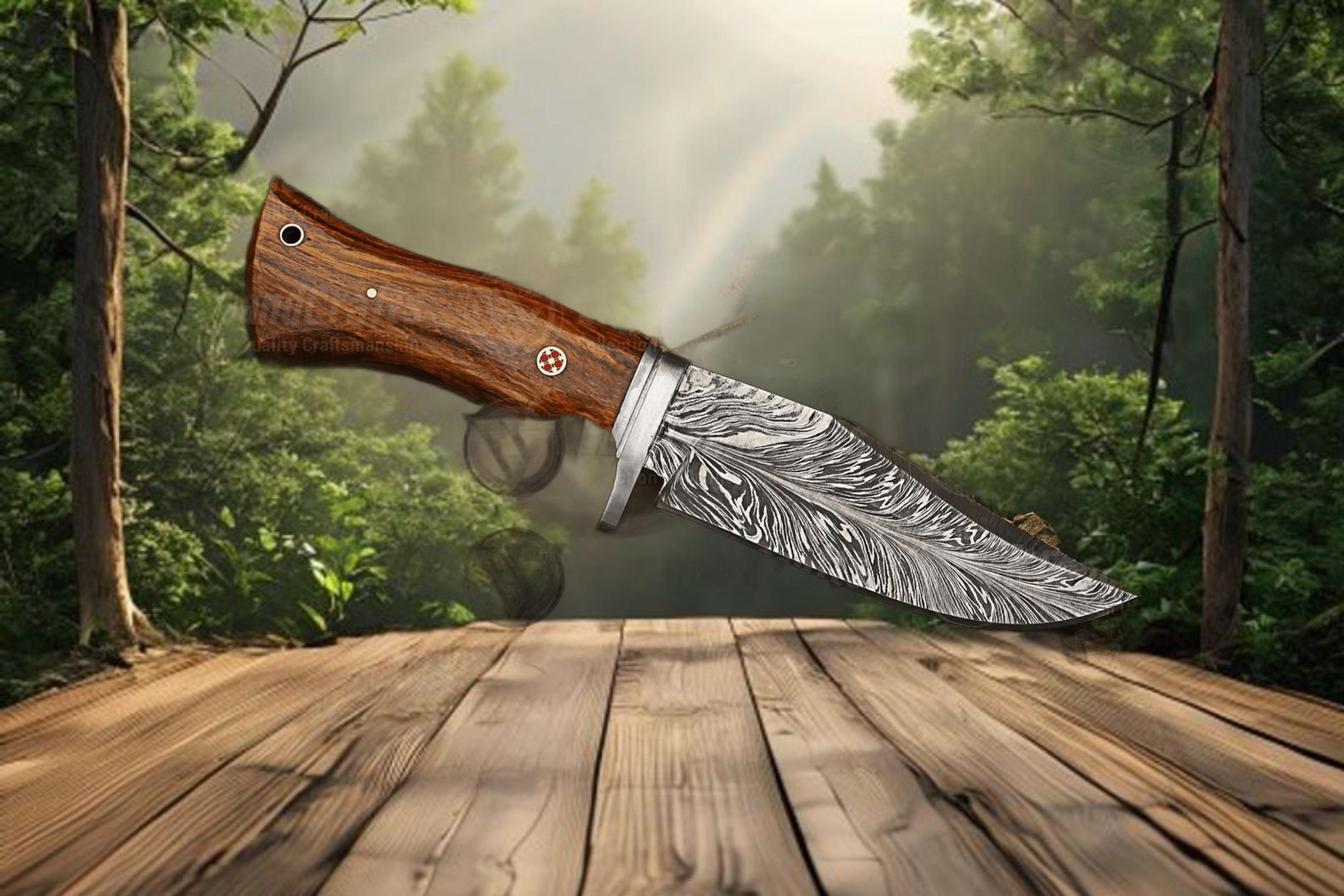 Handcrafted Fixed Blade Hunting Knife With Damascus Steel Blade And Rosewood Handle  Perfect Outdoo