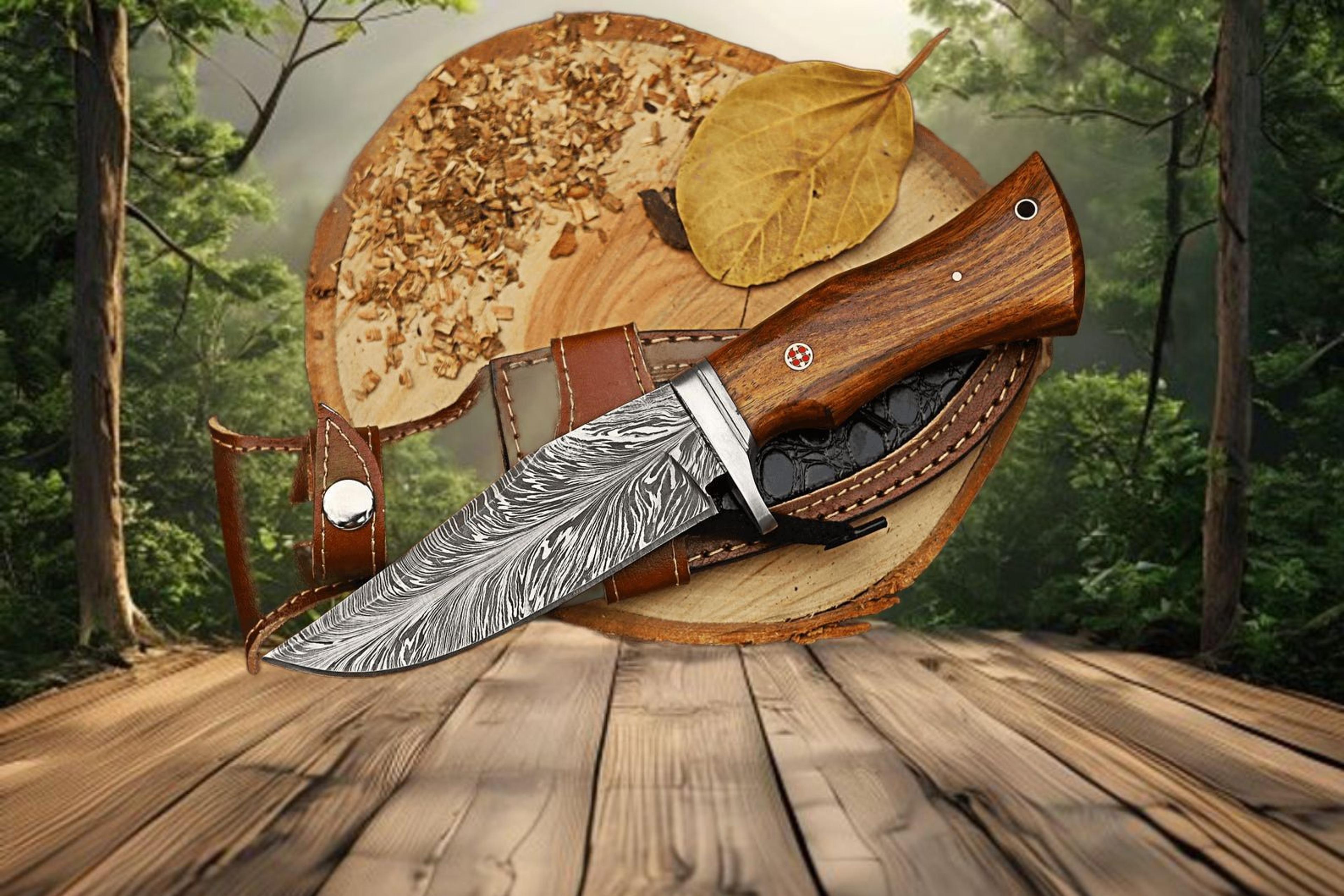 Handcrafted Fixed Blade Hunting Knife With Damascus Steel Blade And Rosewood Handle  Perfect Outdoo