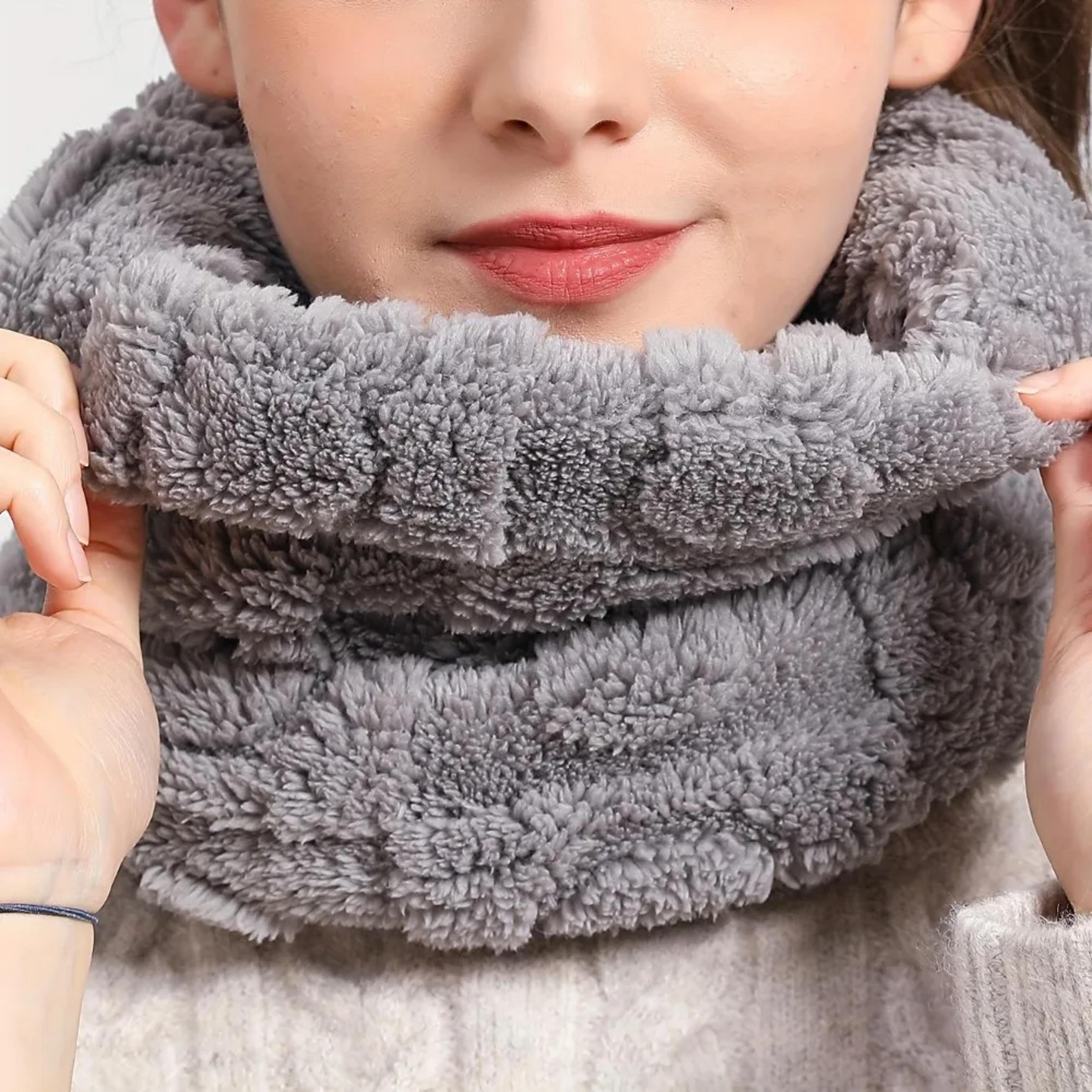 solid color faux fur plush infinity scarf, soft neck warmer ski mask for women, coldproof neck warmer for winter outdoor
