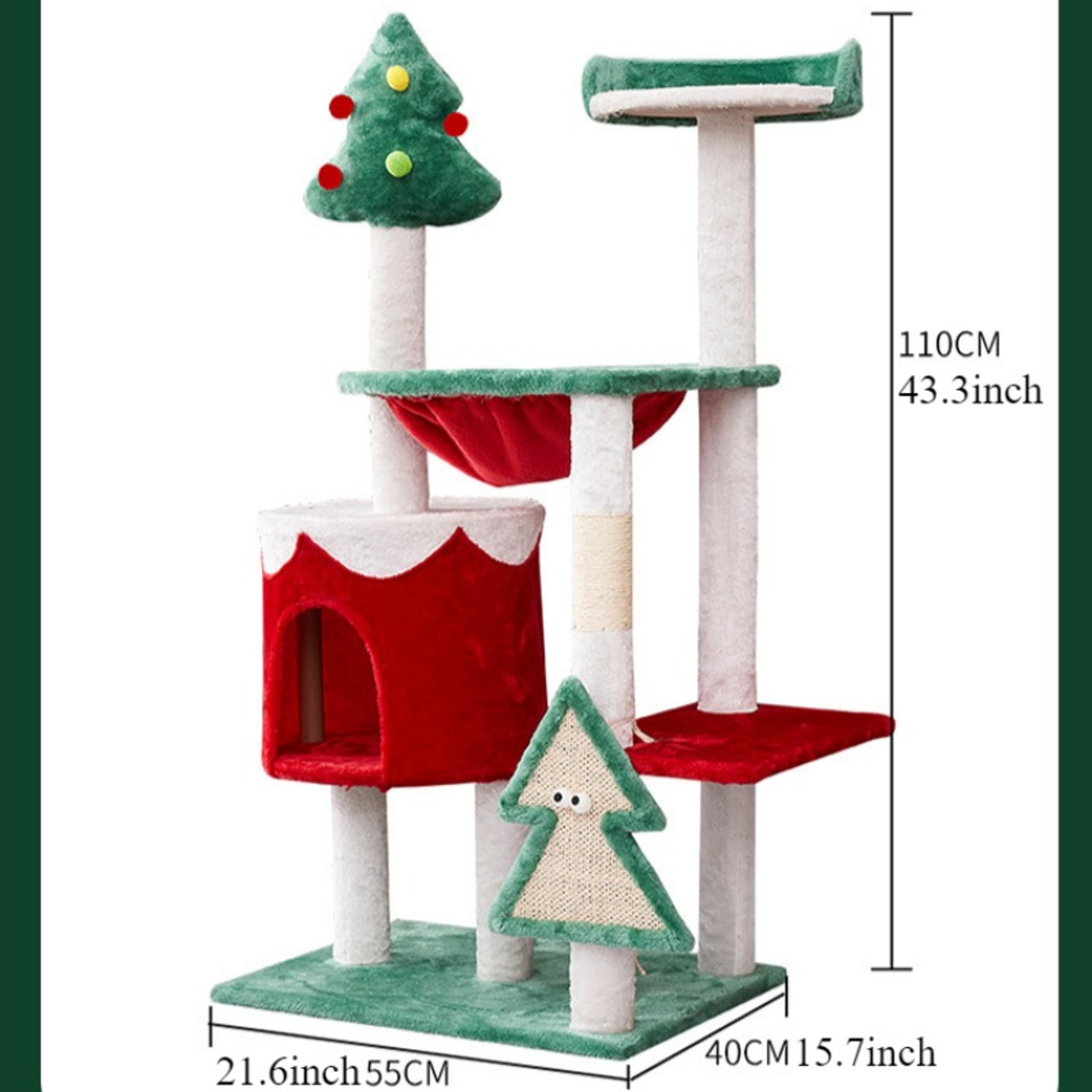 Cat Tower With Sisal Scratching Board Christmas Tree Cat Climbing Frame Plush Cat Bed 4