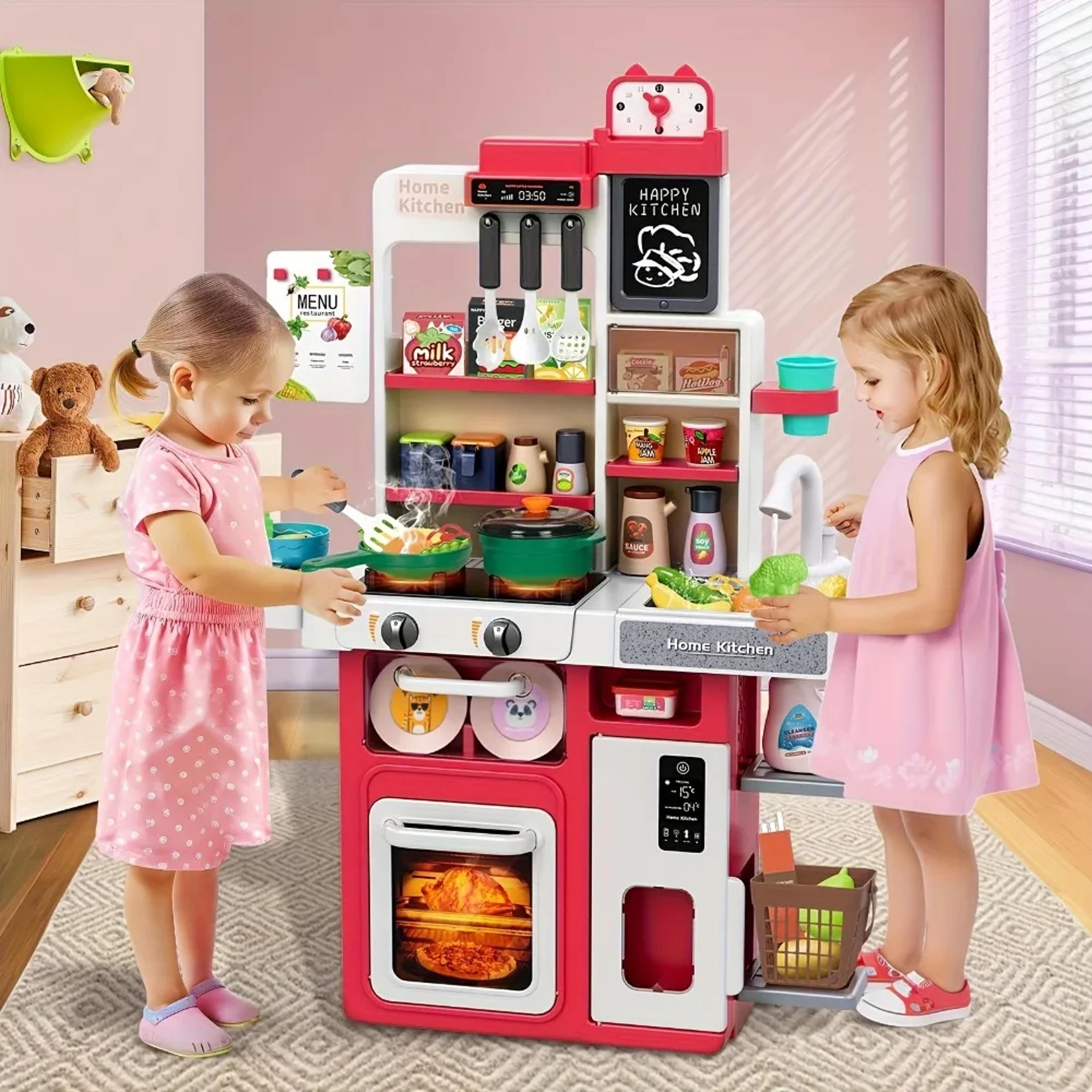 kids kitchen playset with realistic lights, sounds and spray sink pretend play kitchen set toy for toddlers