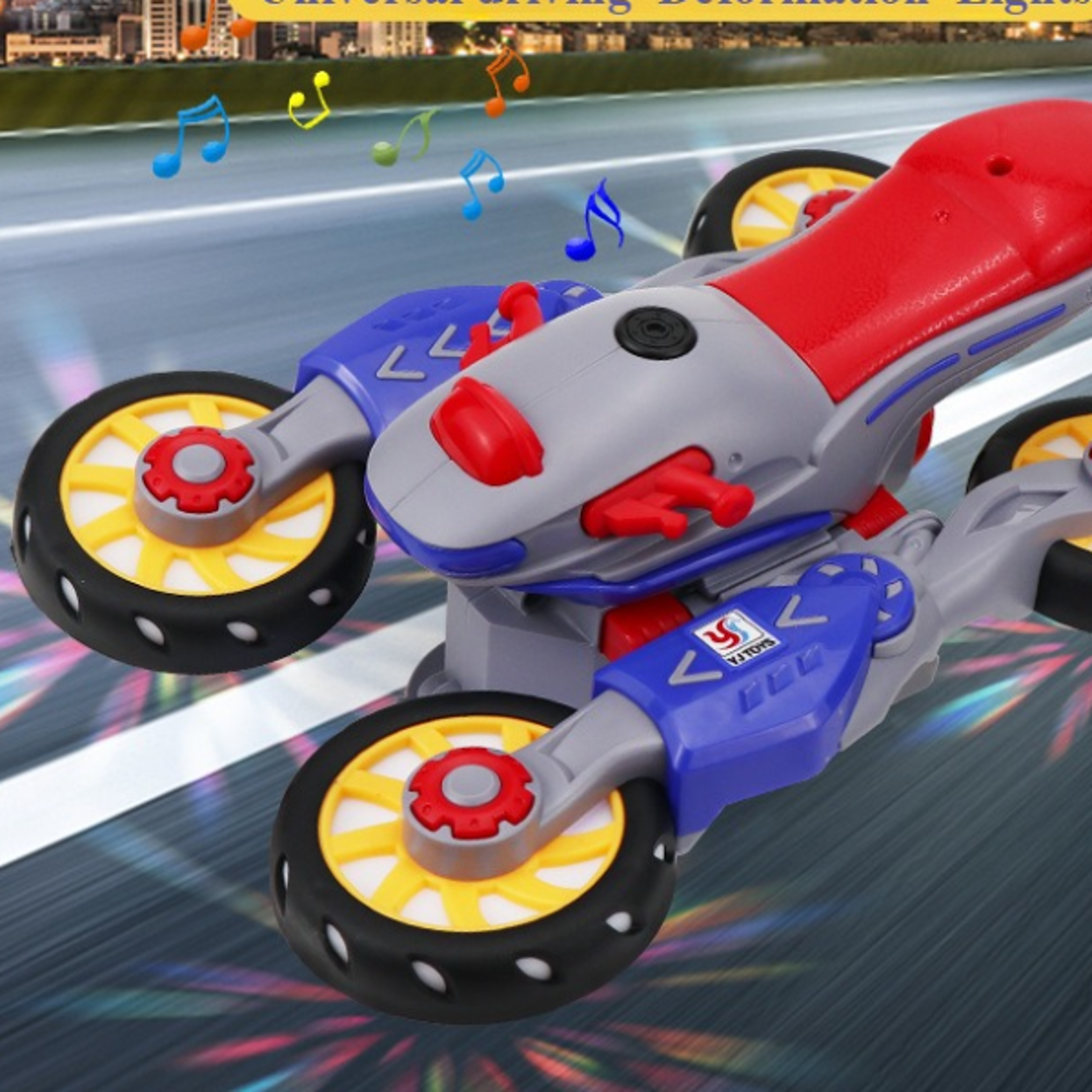universal car toy with light & music, deformation motorcycle toy stunt rotating for toddlers