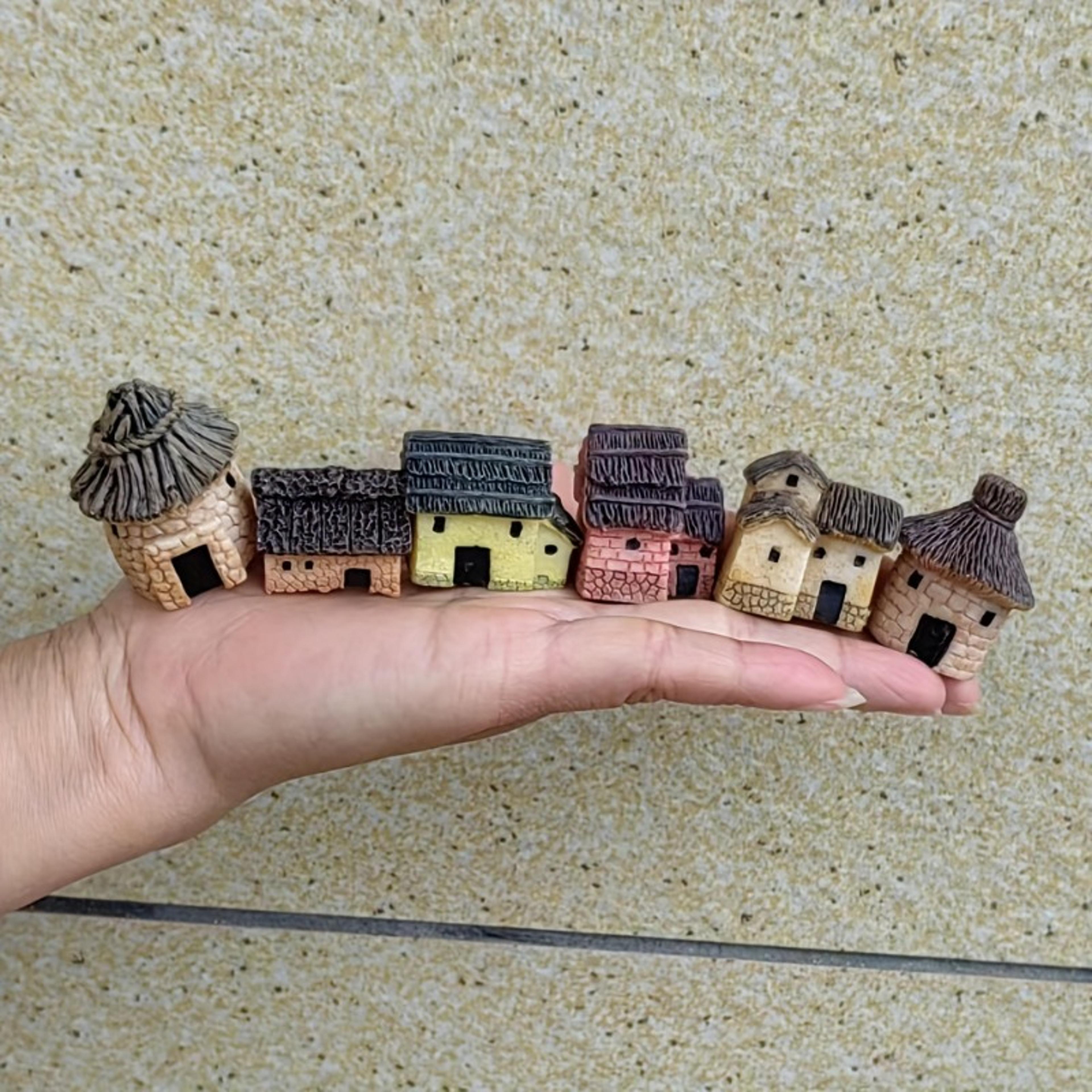 fairy garden mini house set (6pcs), diy miniature village hut decor for gardens & dollhouses