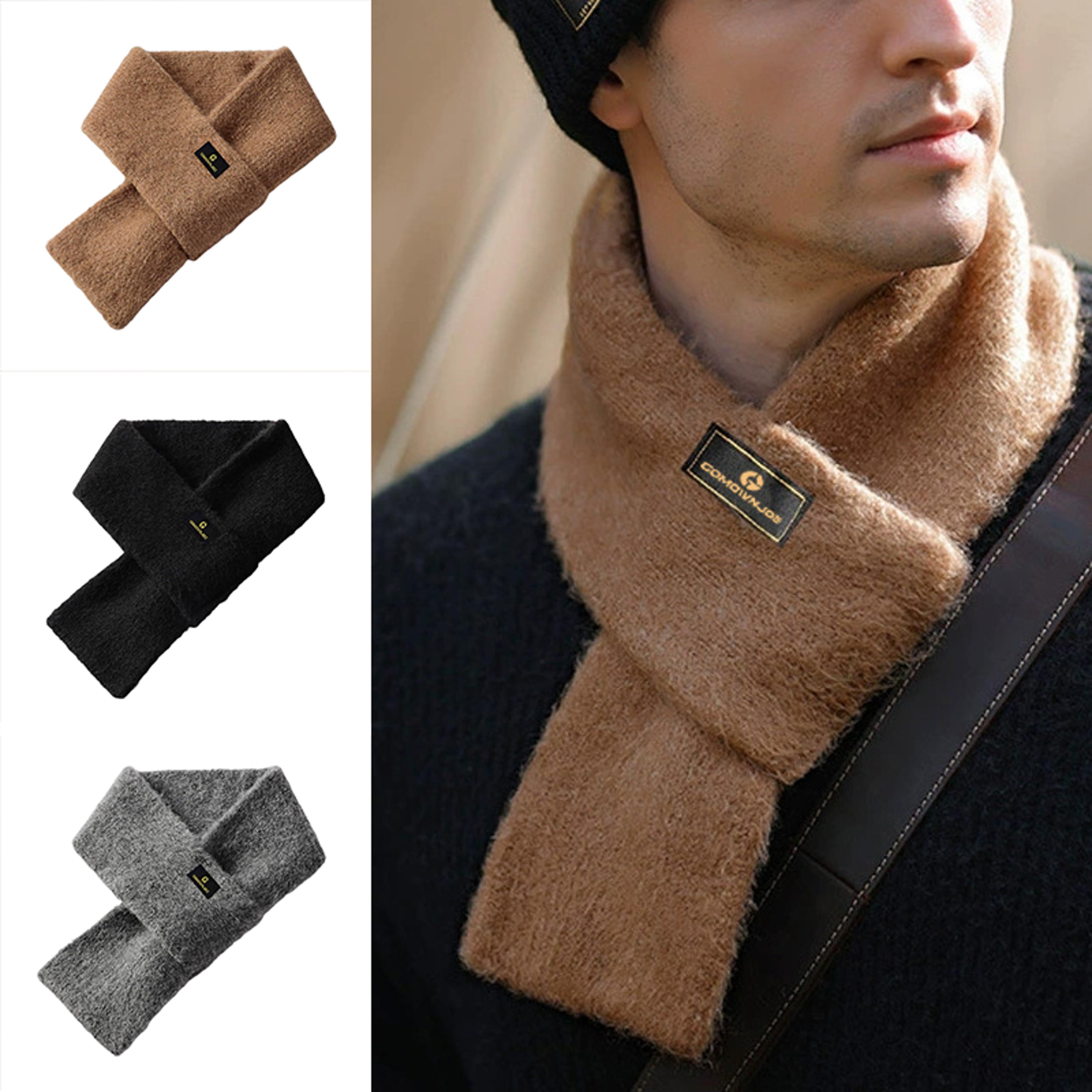 vintage mohair plush knitted scarf - cold-proof warm winter collar for men, small size solid color outdoor travel scarf